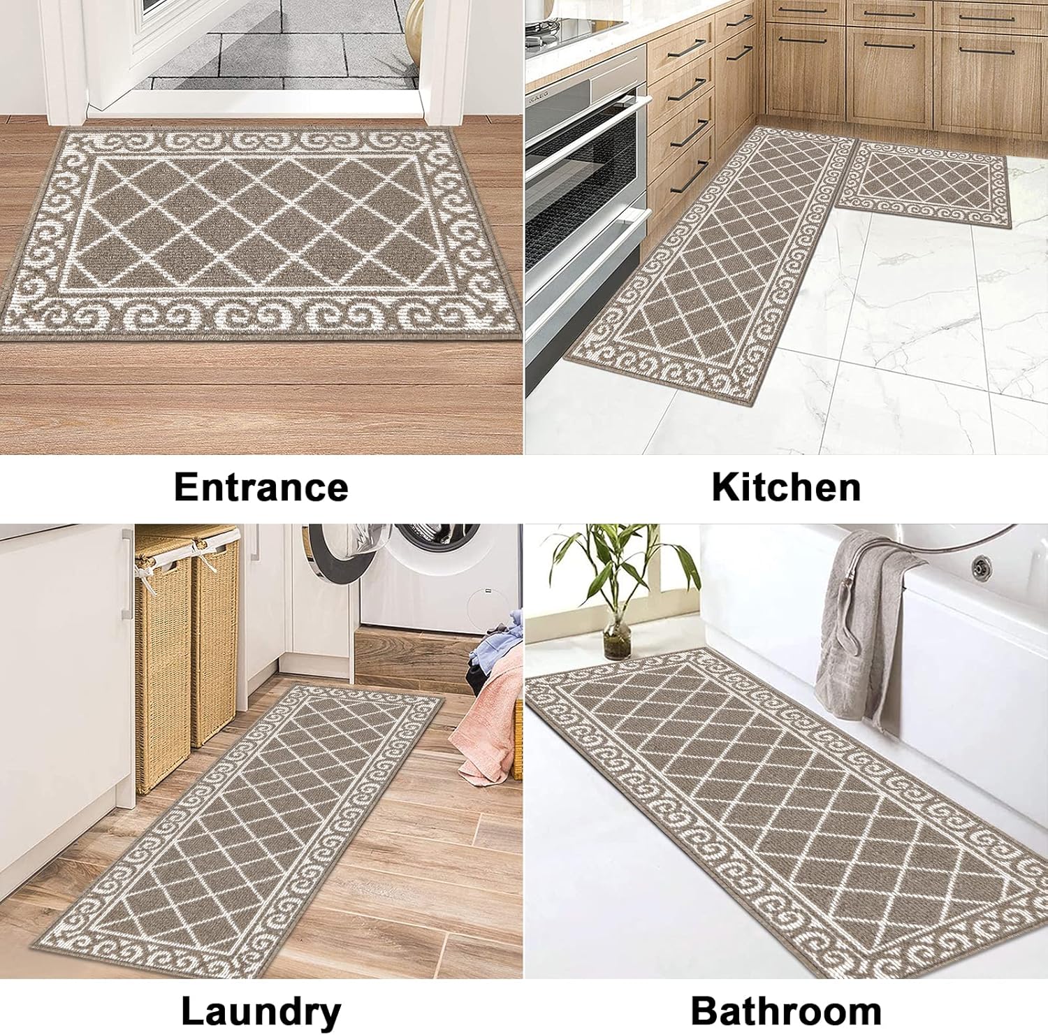 HEBE Juego de 2 alfombras de cocina antideslizantes y tapetes de cocina lavables para el suelo de interiores, alfombras de pasillo para cocina,