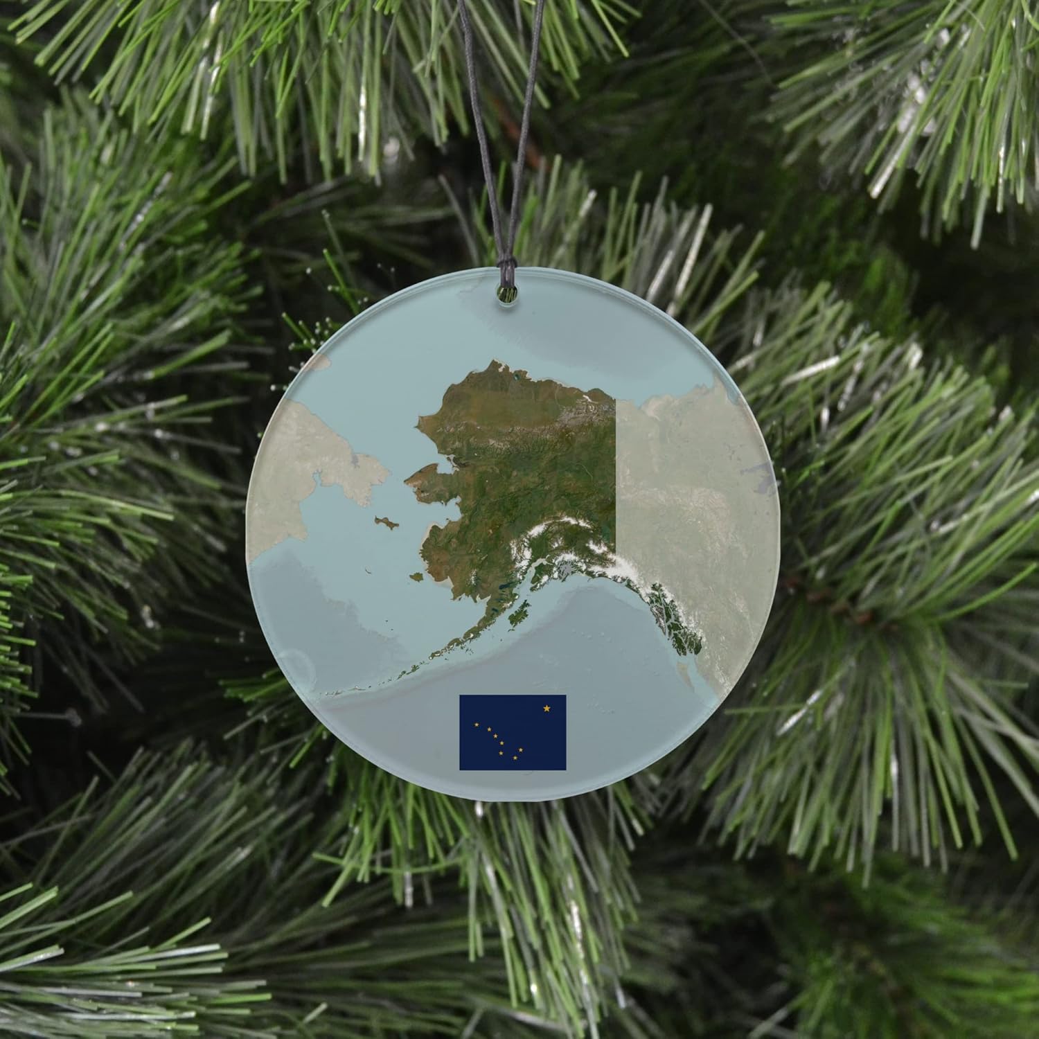 Alaska Christmas Ornament – Festive Design Featuring Aerial State Map and State Flag – 2024 Acrylic Tree Decoration – Holiday Gift and Home Decor