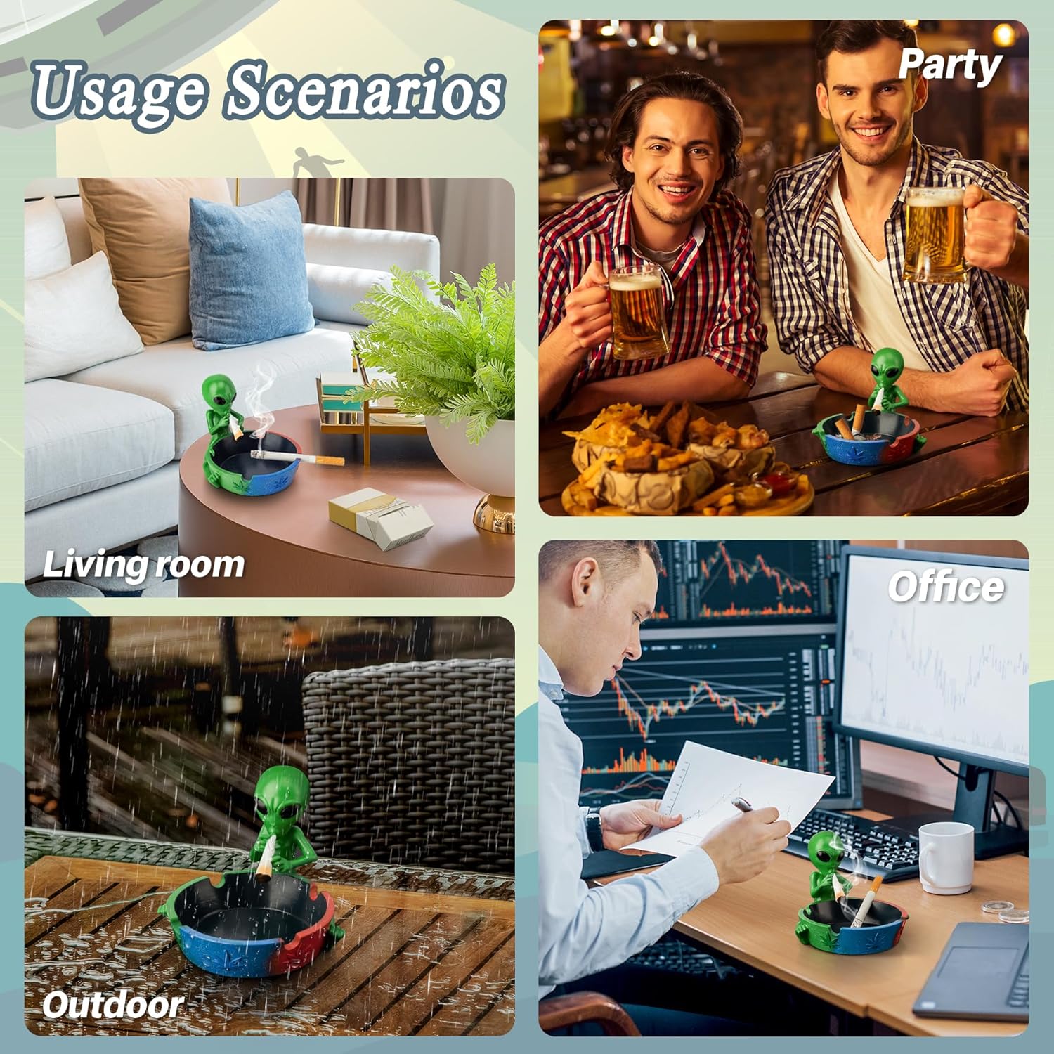 Cenicero para cenizas para hierba, cenicero al aire libre para patio, bandejas de cenizas para decoración de mesa de cigarrillos, decoración de