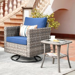 XIZZI Mecedora para exteriores giratoria de 360 grados para patio y mesa auxiliar a juego, ratán de polietileno para todo tipo de clima, para XIZZI Mecedora para exteriores giratoria de 360 grados para patio y mesa auxiliar a juego, ratán de polietileno para todo tipo de clima, para