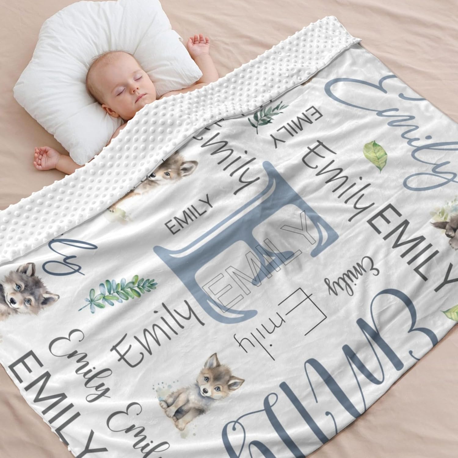 Mantas de bebé personalizadas para niños y niñas, manta de bebé de lobo, manta de bebé de felpa suave Minky con nombre de recepción, mantas para