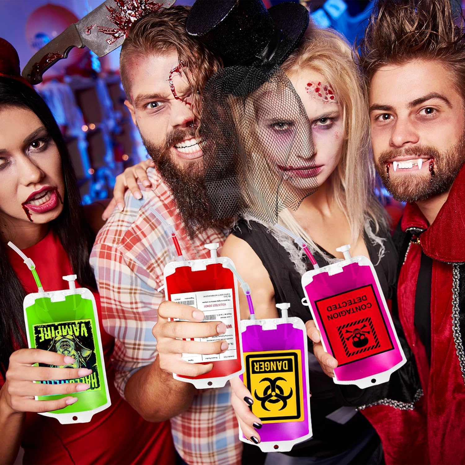 MGparty Paquete de 80 bolsas de sangre para bebida, bolsas de sangre IV para decoración de fiesta de Halloween, contenedor de bebidas, bolsa de jugo