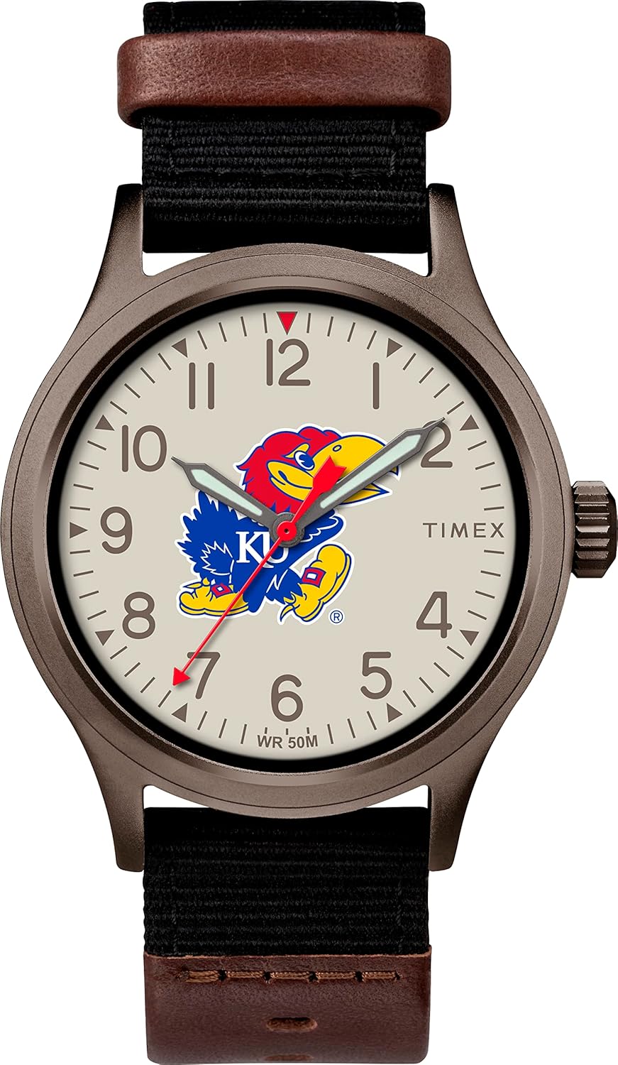 Timex Tribute Reloj Collegiate Pride de 1.575 in para hombre – Kansas Jayhawks con correa negra de cierre rápido, Kansas Jayhawks, Moderno