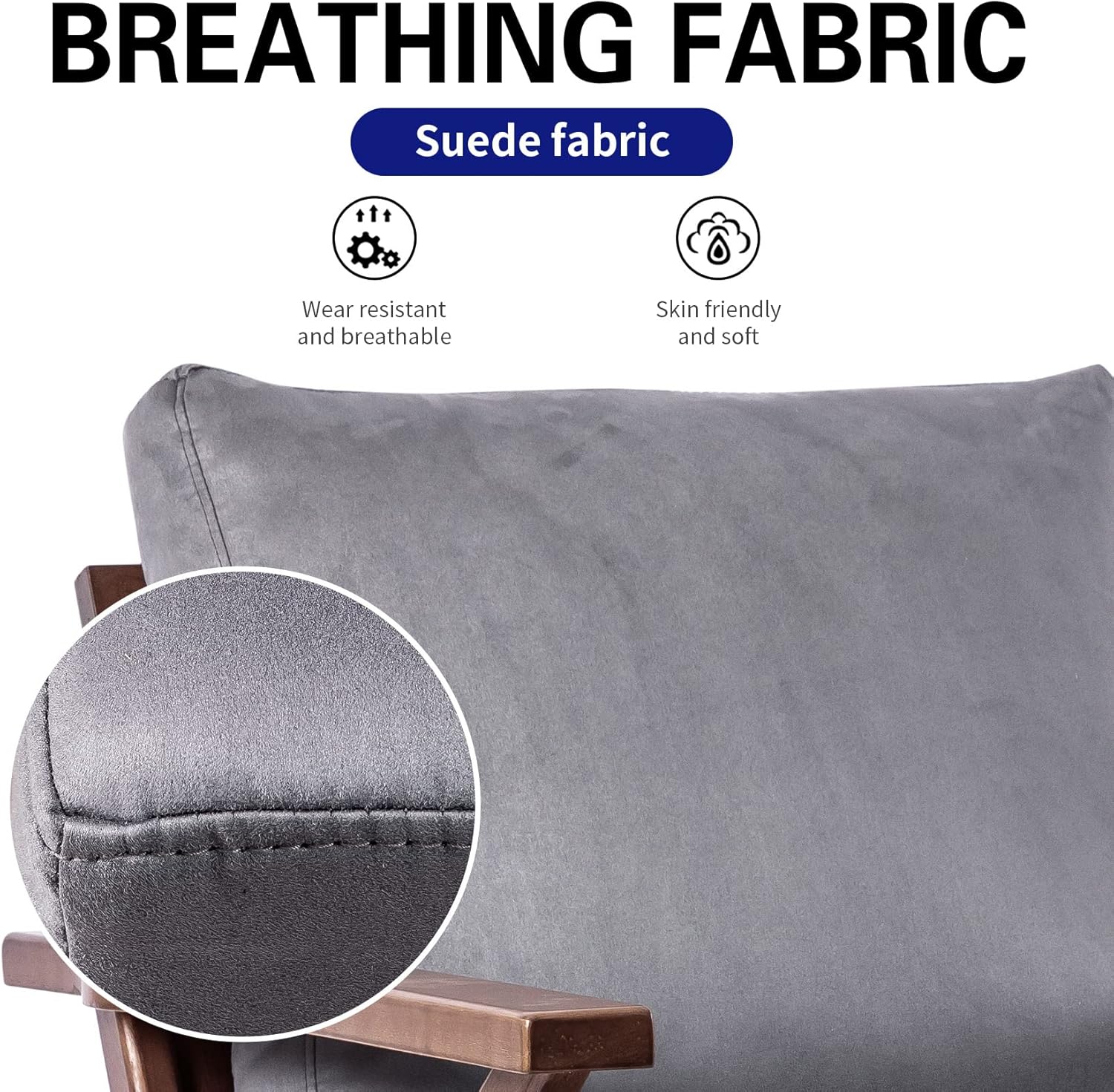 UNICOO – Silla de mediados de siglo, sillón tapizado retro, con marco de madera y cojines extraíbles, silla grande de ocio para sala de