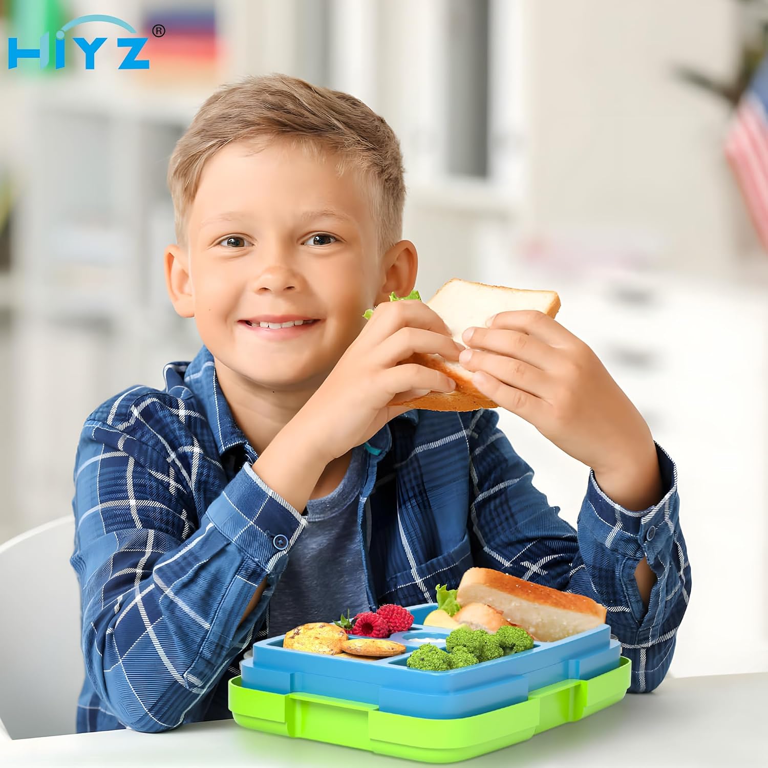 HiYZ Lonchera Bento para niños, lonchera para niños, lonchera de 5 compartimentos para niños, tamaños de porciones ideales para niños, niñas, niños,