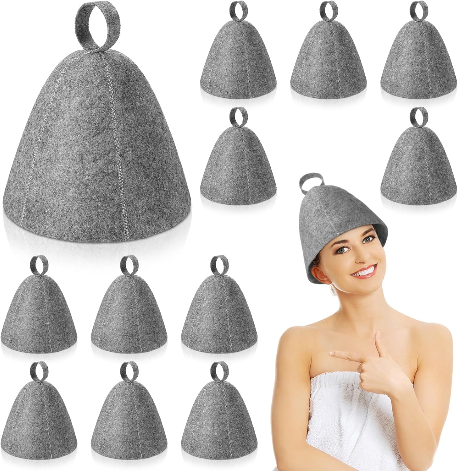 Jiuguva Sombreros de sauna de lana, sombrero ruso para sauna, sombreros de sauna para mujeres, accesorios de ducha de sauna (gris, 12 piezas)