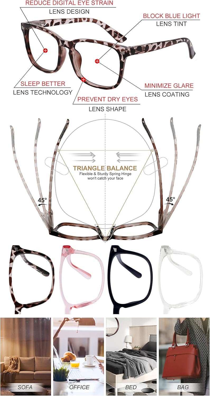 Paquete de 4 lentes de lectura con bloqueo de luz azul para mujer, filtro UV, para lectores de computadora 1.0 1.25 1.5 1.75 2.0 2.25 2.5 2.75 3.0