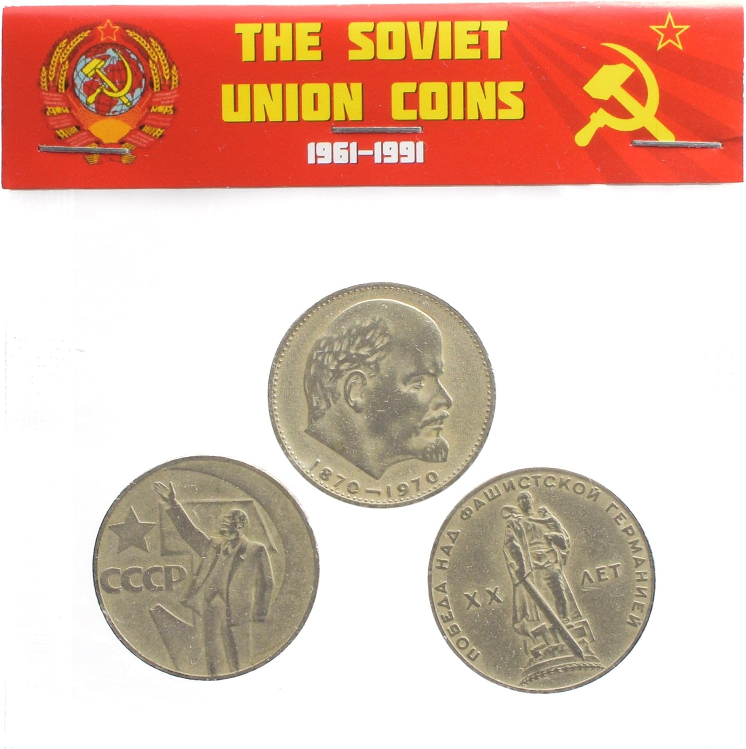 3 X URSS Rusia Soviética Conmemorativa 1 Rublo Monedas Conjunto Lenin Cabeza y Mano, Soldado