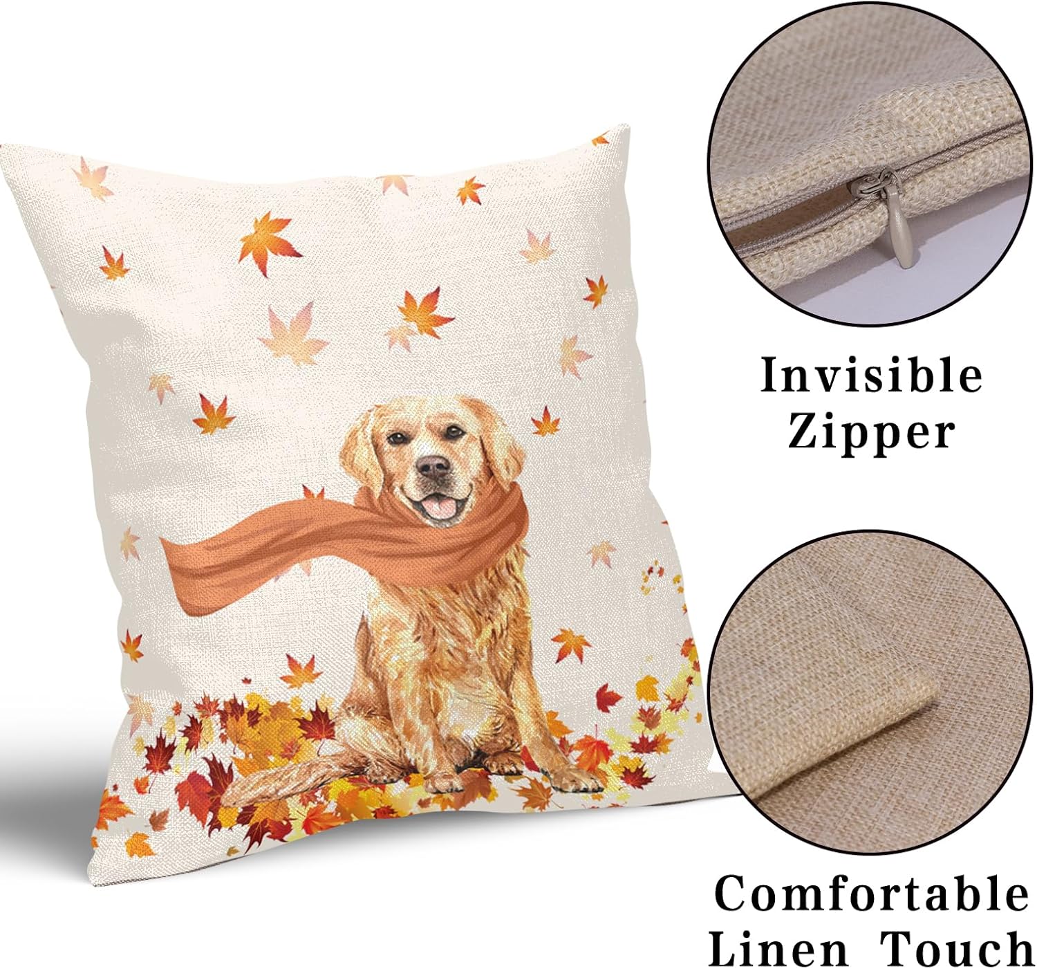 Golden Retriever – Funda de almohada de otoño con diseño de hojas de arce para perro, diseño de casa de campo, diseño moderno de Acción de Gracias,