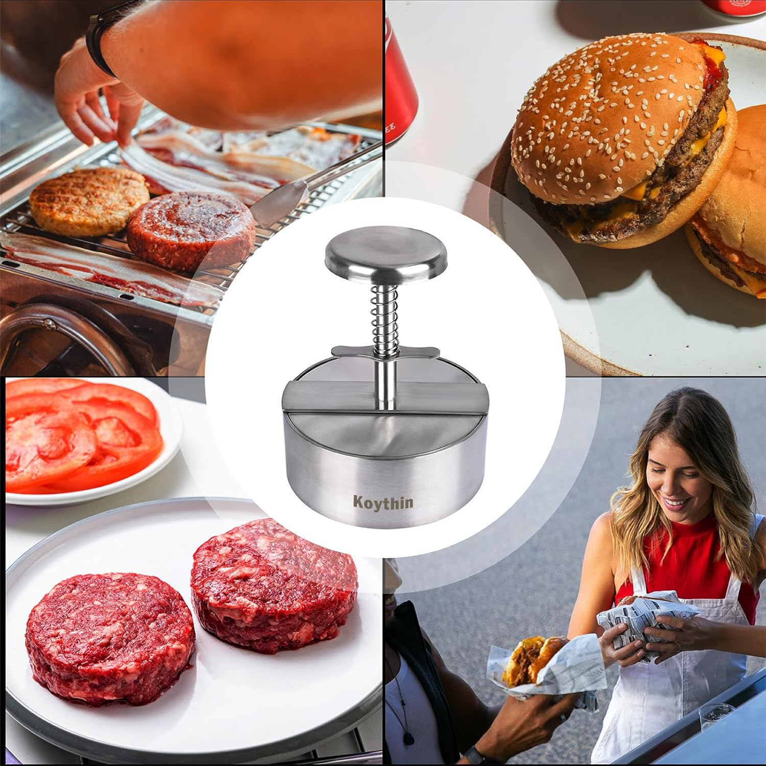 Koythin Prensa de hamburguesas, máquina de prensa ajustable para hamburguesas, molde antiadherente para hacer hamburguesas, molde adecuado para