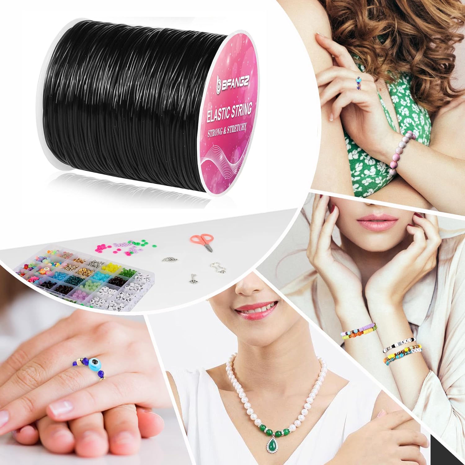 BFANGZ Cuerda elástica de 0.059in y 164.0ft para hacer joyas, cuerda elástica de cristal, cuerda elástica para pulseras, collares, joyas y