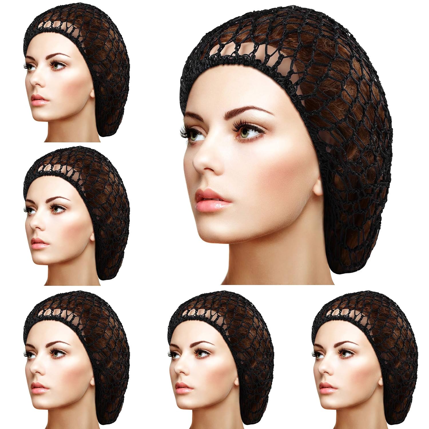 Geyoga 6 piezas de redecillas para el pelo para mujeres, malla para dormir, suave rayón de punto de ganchillo red de pelo largo y corto, accesorio