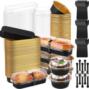 Suclain Juego de 200 mini moldes para pan con tapas, paquete de 100 moldes rectangulares de papel de aluminio de 6.8 onzas, 100 unidades desechables Suclain Juego de 200 mini moldes para pan con tapas, paquete de 100 moldes rectangulares de papel de aluminio de 6.8 onzas, 100 unidades desechables