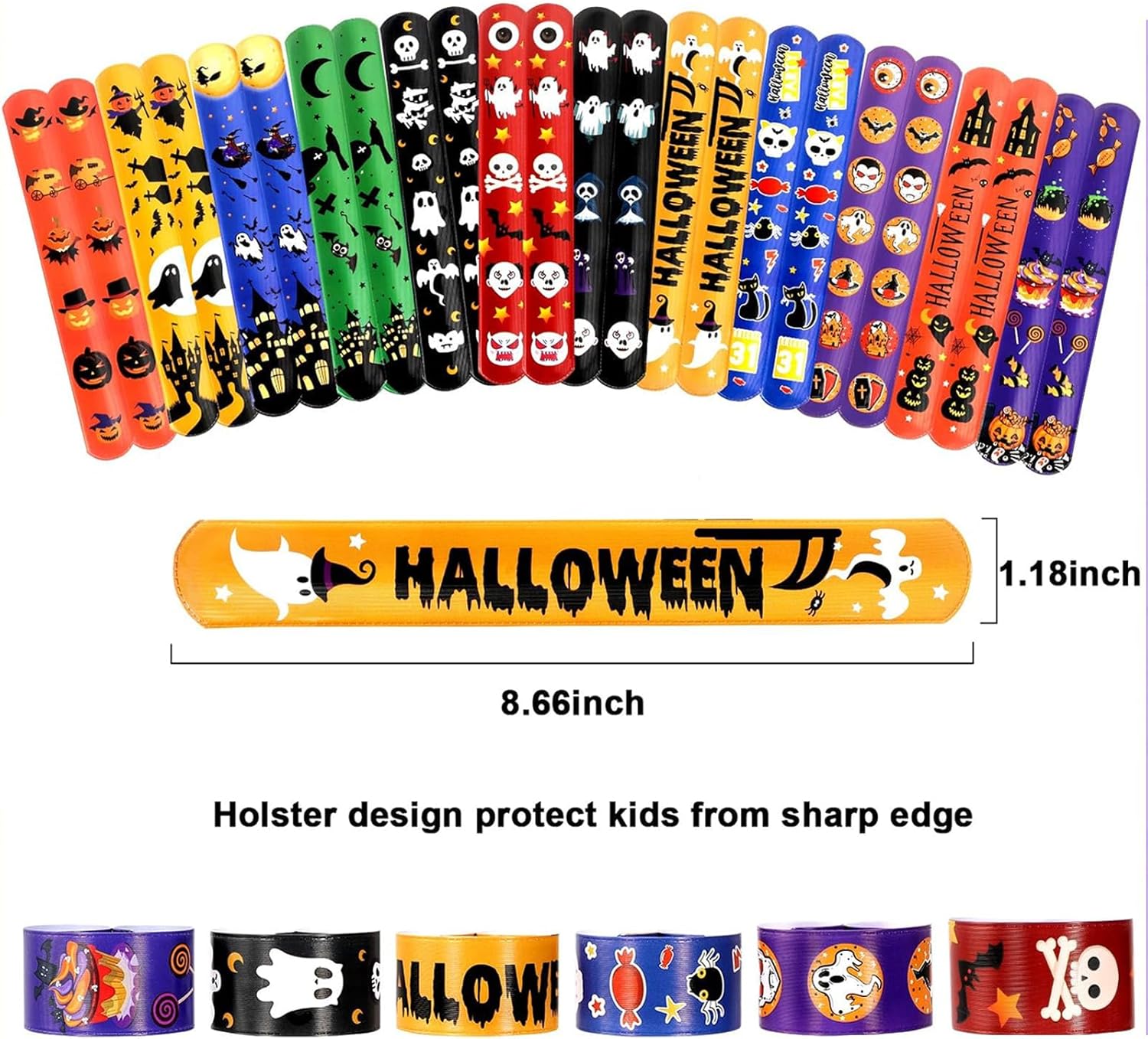 Garma 96 pulseras de goma para Halloween, regalos de fiesta de Halloween, regalos de Halloween para niños y niñas