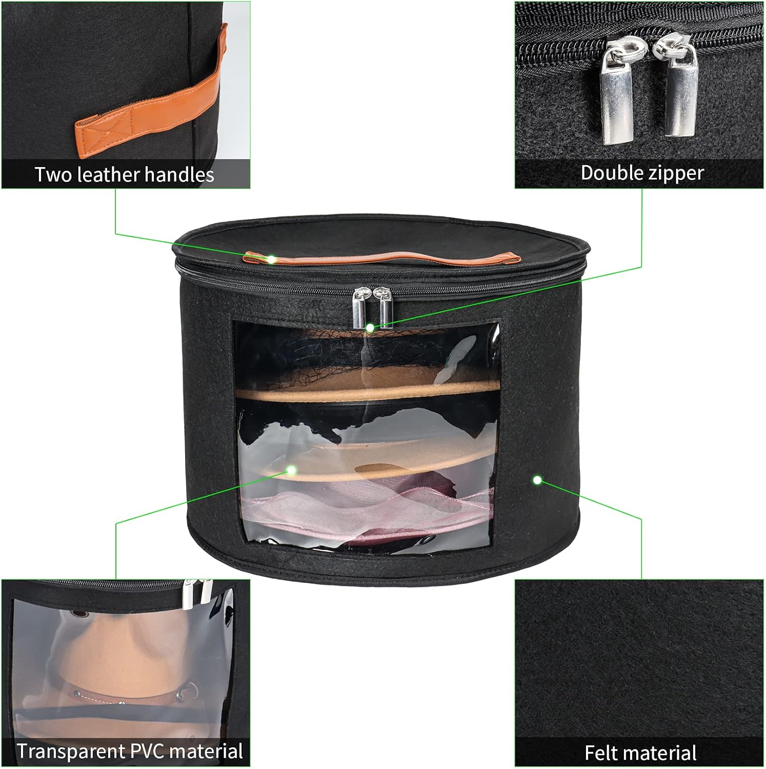 Cajas para sombreros para mujer, caja de almacenamiento para sombreros, estuche de viaje, caja de almacenamiento plegable para sombreros con tapas,