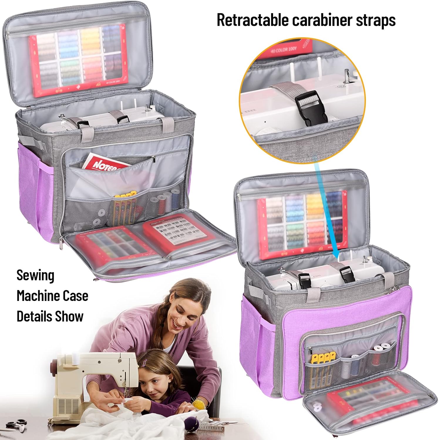 FINESUN Estuche para máquina de coser con ruedas, plegable de lujo para máquina de coser con ruedas, bolsa de transporte para hermano, cantante,