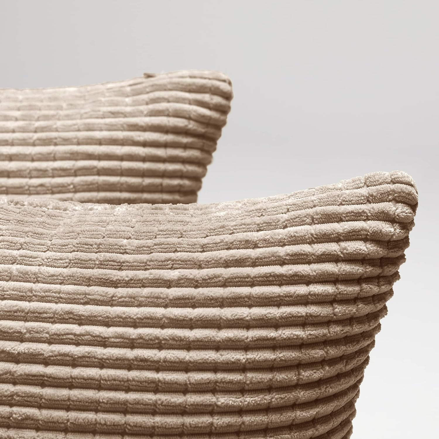 Deconovo – Juego de 2 fundas de cojín de pana, 24 x 24 pulgadas, fundas con patrón de rayas color liso gris pardo, aptas para lavadora, decoración