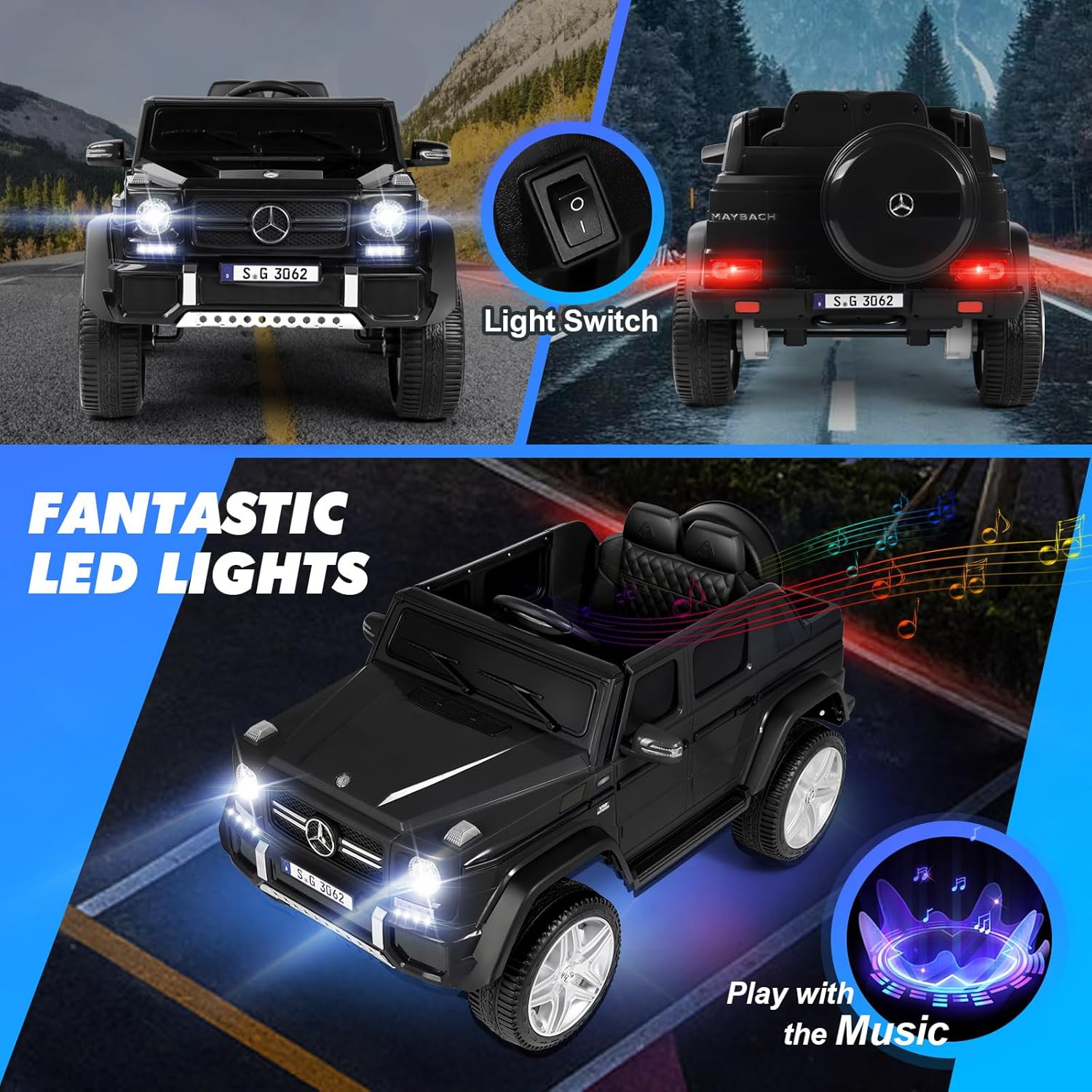 JOYLDIAS Mercedes-Benz G650S – Auto de paseo para niños, camión de paseo para niños 12V7AH con control remoto de 2.4 GHz, 3 velocidades, Bluetooth,
