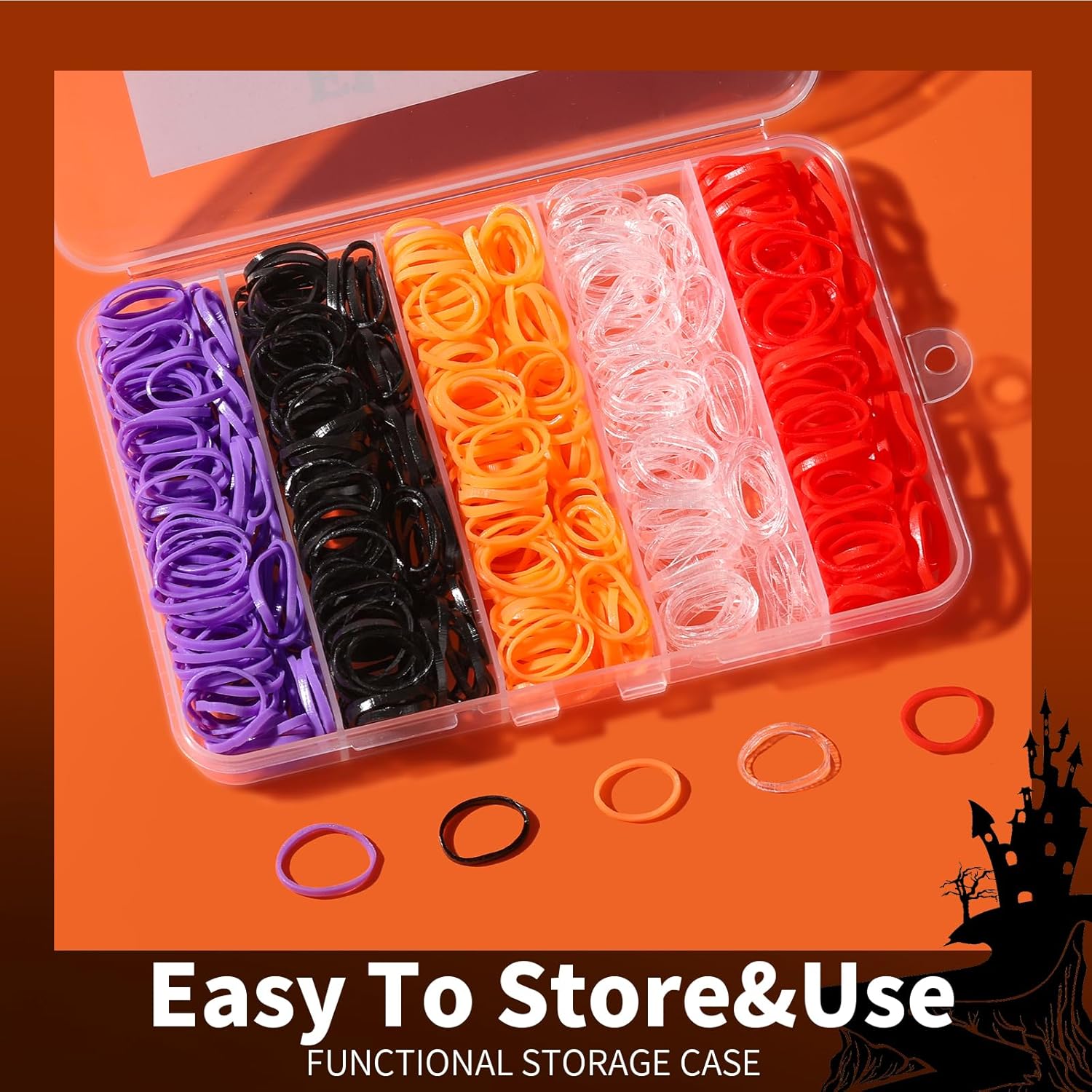 YGDZ – Bandas de goma para el cabello, 5 colores, 600 unidades de cintas elásticas para el cabello con caja organizadora, bandas pequeñas para el