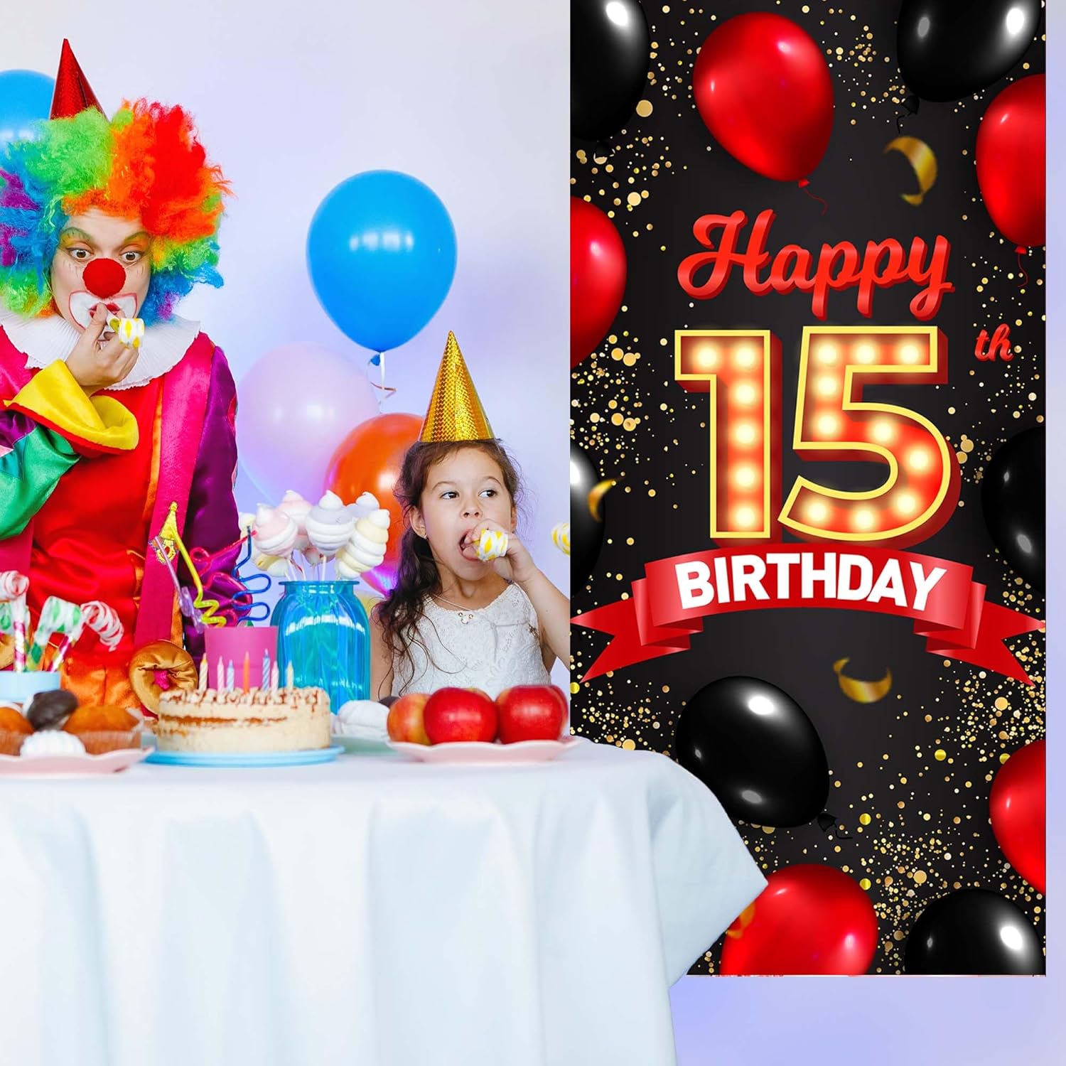 Cartel de feliz cumpleaños número 15 rojo y negro, globos de fondo para decoración temática para niñas y mujeres, princesas de 15 años, suministros
