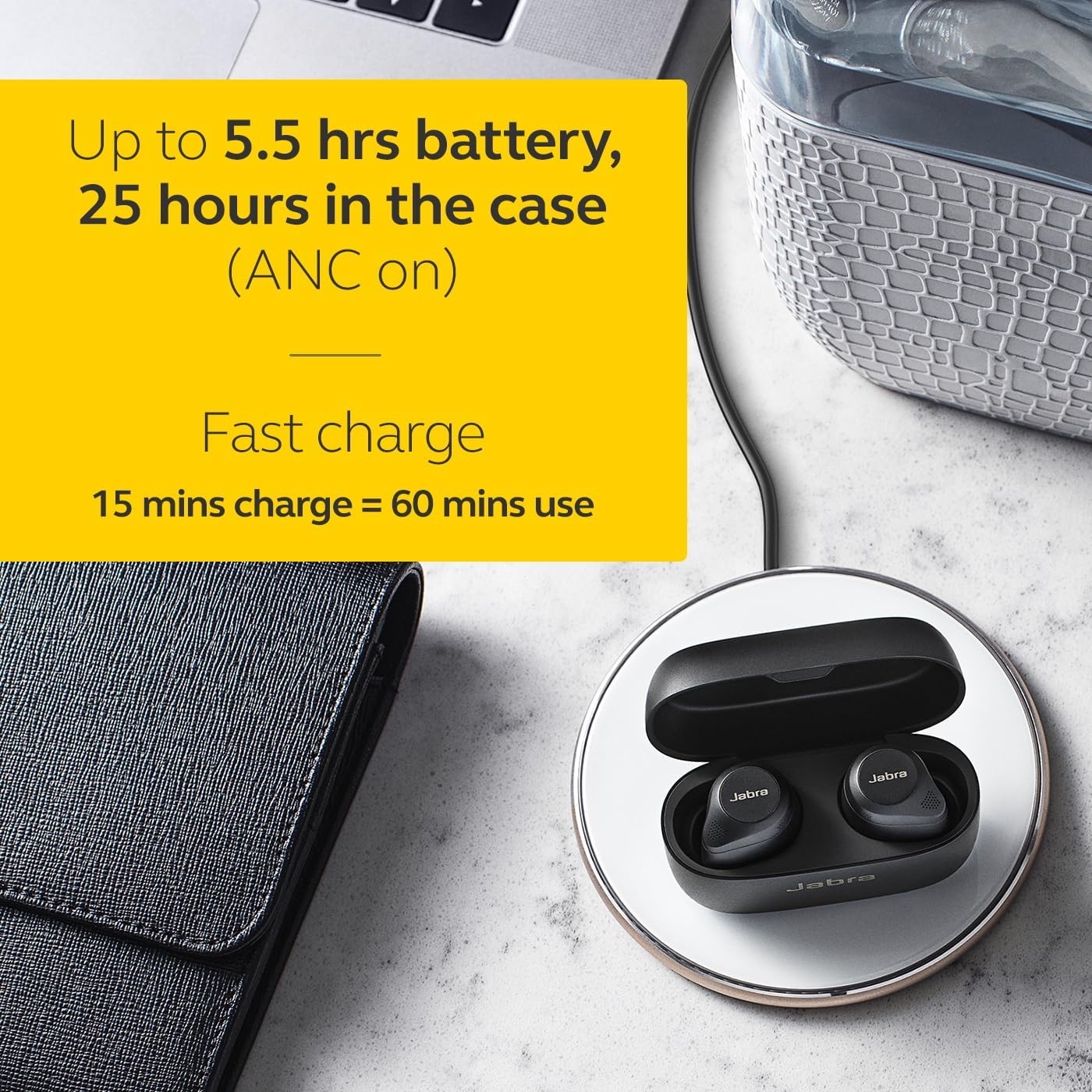 Jabra Elite 85t True Wireless Advanced – Auriculares de cancelación de ruido activos, color negro
