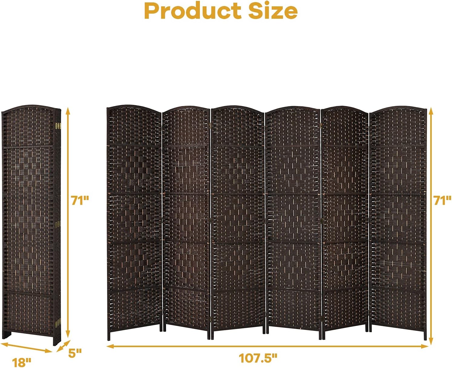 Giantex Divisor de habitación de 6 paneles de 6 pies de alto, panel divisor de madera independiente con fibra de papel tejida hecha a mano,
