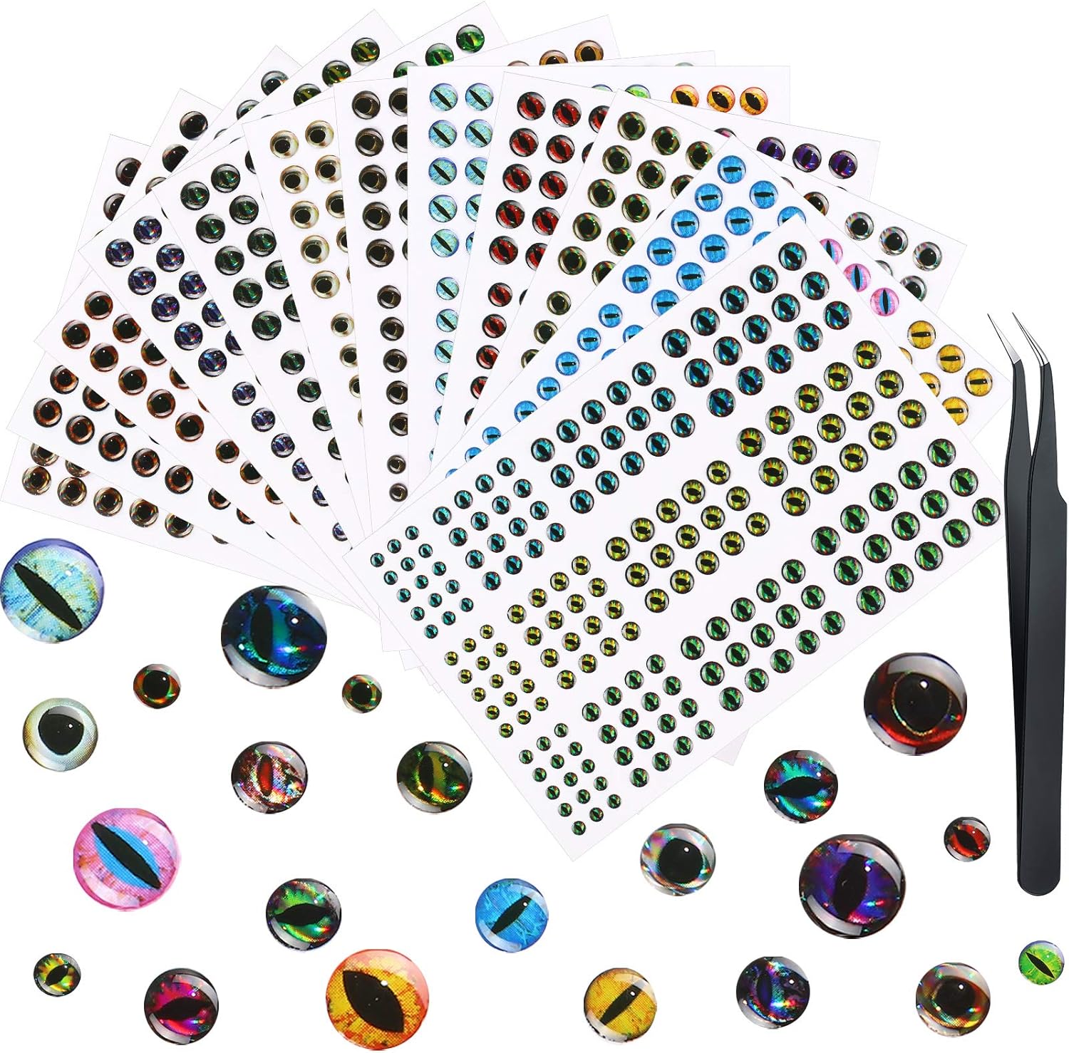 Skylety 2196 piezas de señuelos de pesca artificiales 3D, surtido de ojos de pesca con 1 pinza para cebos de pesca, accesorio de bricolaje, 0.118