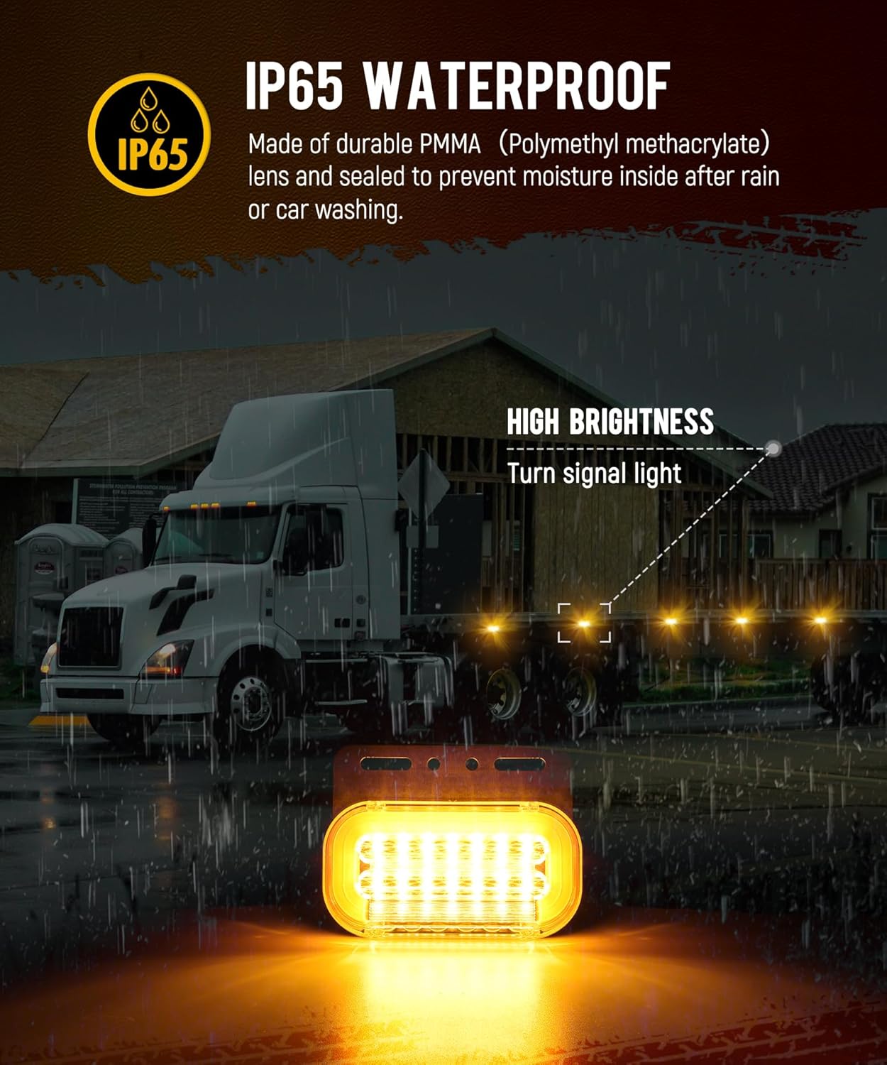 Partsam 4 luces ámbar de 25 LED para marcador lateral de camión con soporte de placa de aluminio, luces direccionales de camión con luz de tierra