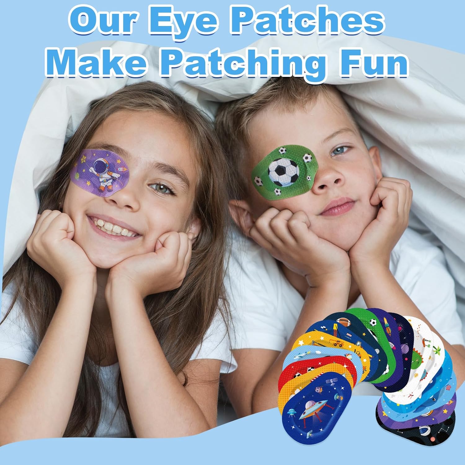 Panitay Parches adhesivos para los ojos para niños, 16 estilos de bloqueo de luz, bonitos diseños, vendajes adhesivos de algodón para niños y niñas