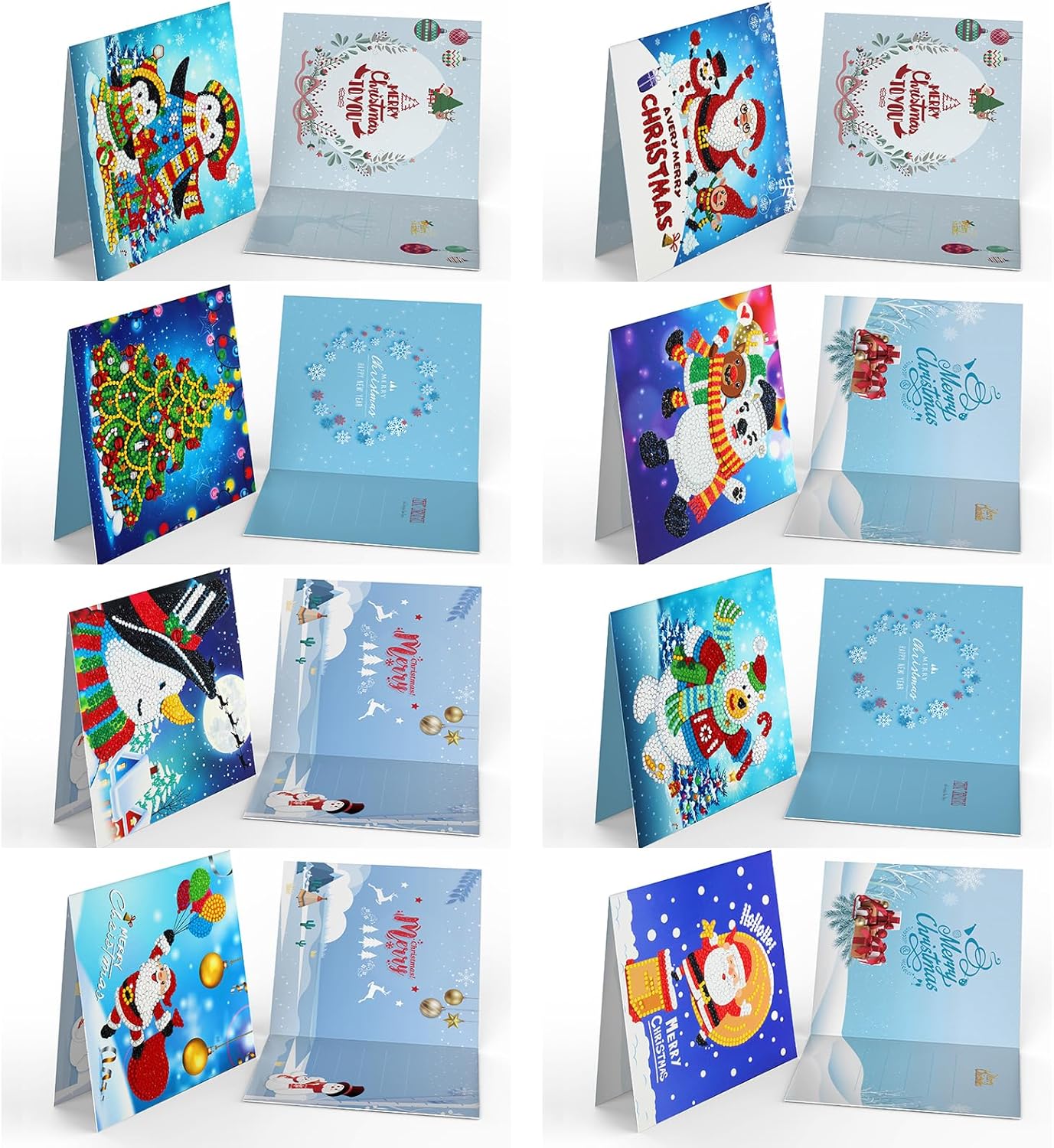 pigpigboss Paquete de 8 tarjetas de felicitación con pintura de diamantes, árbol de Navidad, muñeco de nieve, tarjetas de pintura de diamantes de