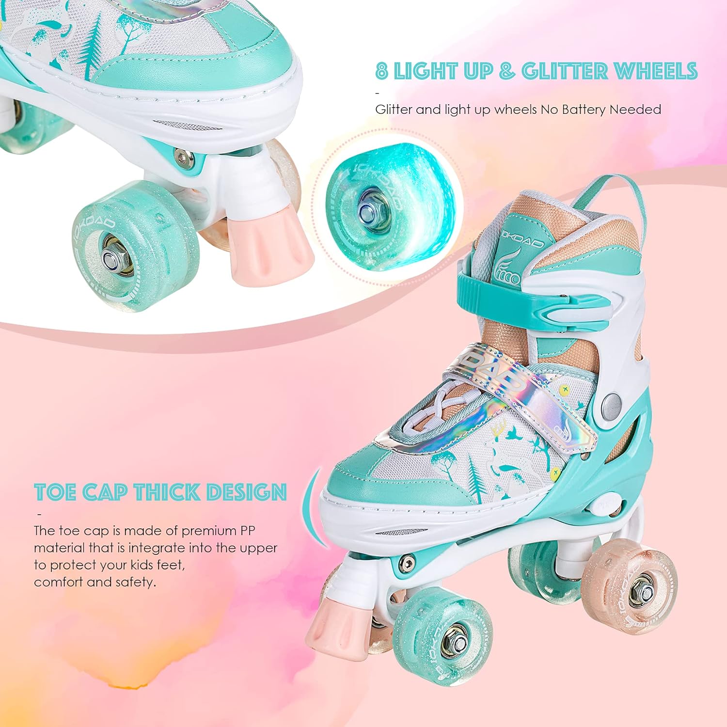 Roller Skates for Kids Girls Boys, 4 Sizes Adjustable Toddler Kids Roller Skates with Light Up Wheels for Indoor and Outdoor