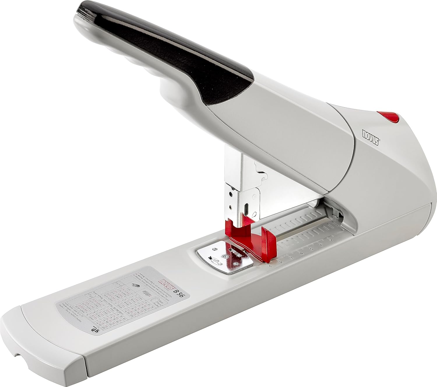 Novus Engrapadora resistente B56, capacidad para 200 hojas, antiatascos, profundidad de grapado de 3 pulgadas con guía ajustable, derivación de