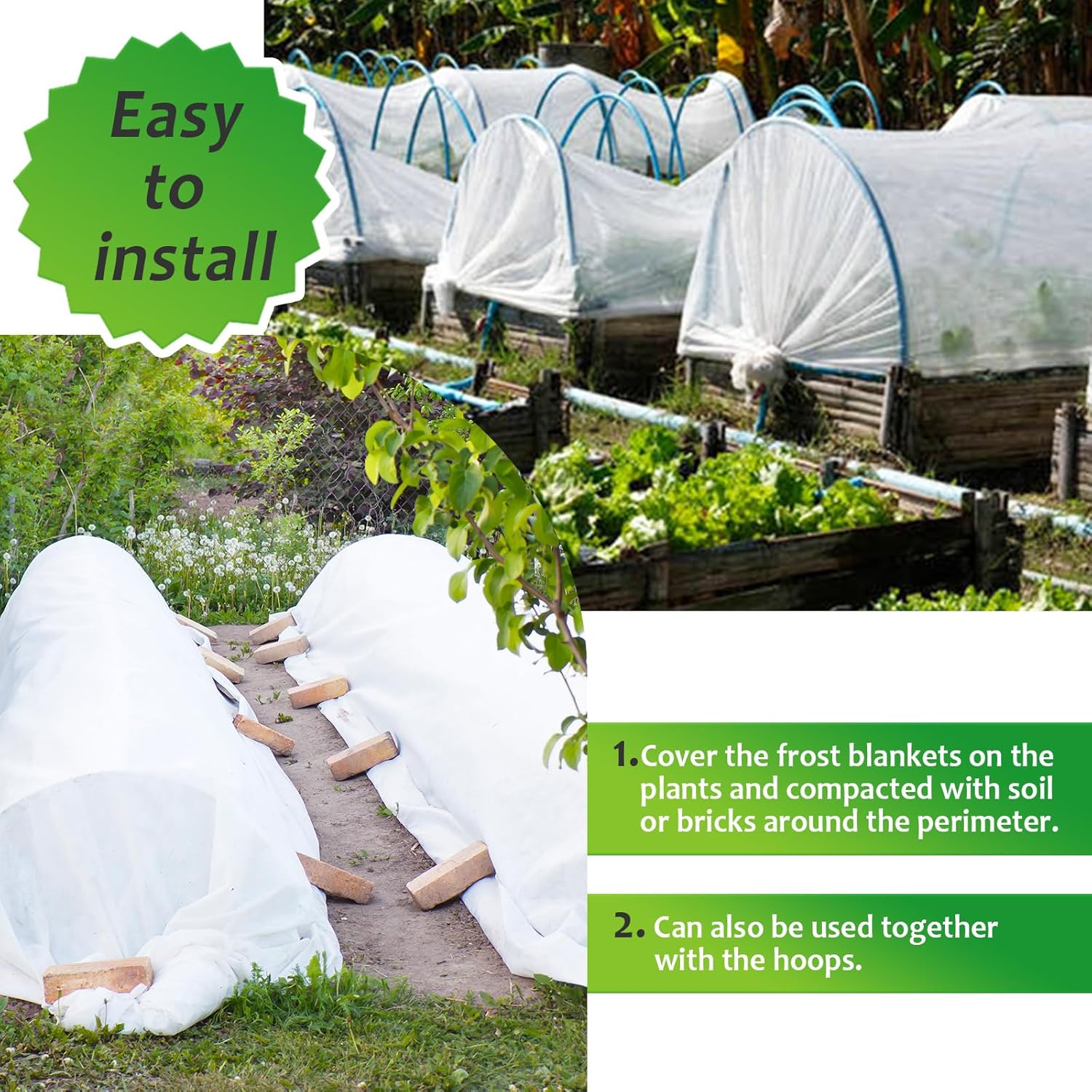Cubiertas para plantas de protección contra congelación, mantas para protección de plantas al aire libre en invierno, cubiertas flotantes de tela