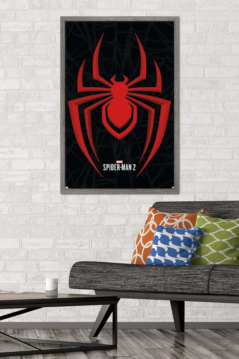 Trends International Marvel’s Spider-Man 2 – Póster de pared con icono de Miles Morales, 22.37 x 34.00 pulgadas, versión enmarcada de madera de