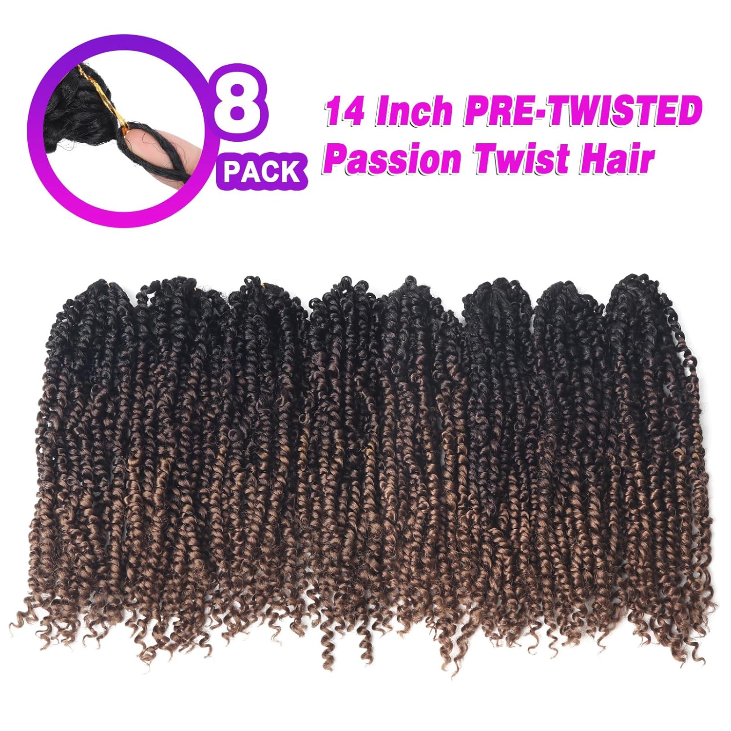 Cabello de estilo Passion Twist ombré de 14 pulgadas, cabello de ganchillo Passion Twist para mujeres negras, trenzas bohemias pretrenzadas de