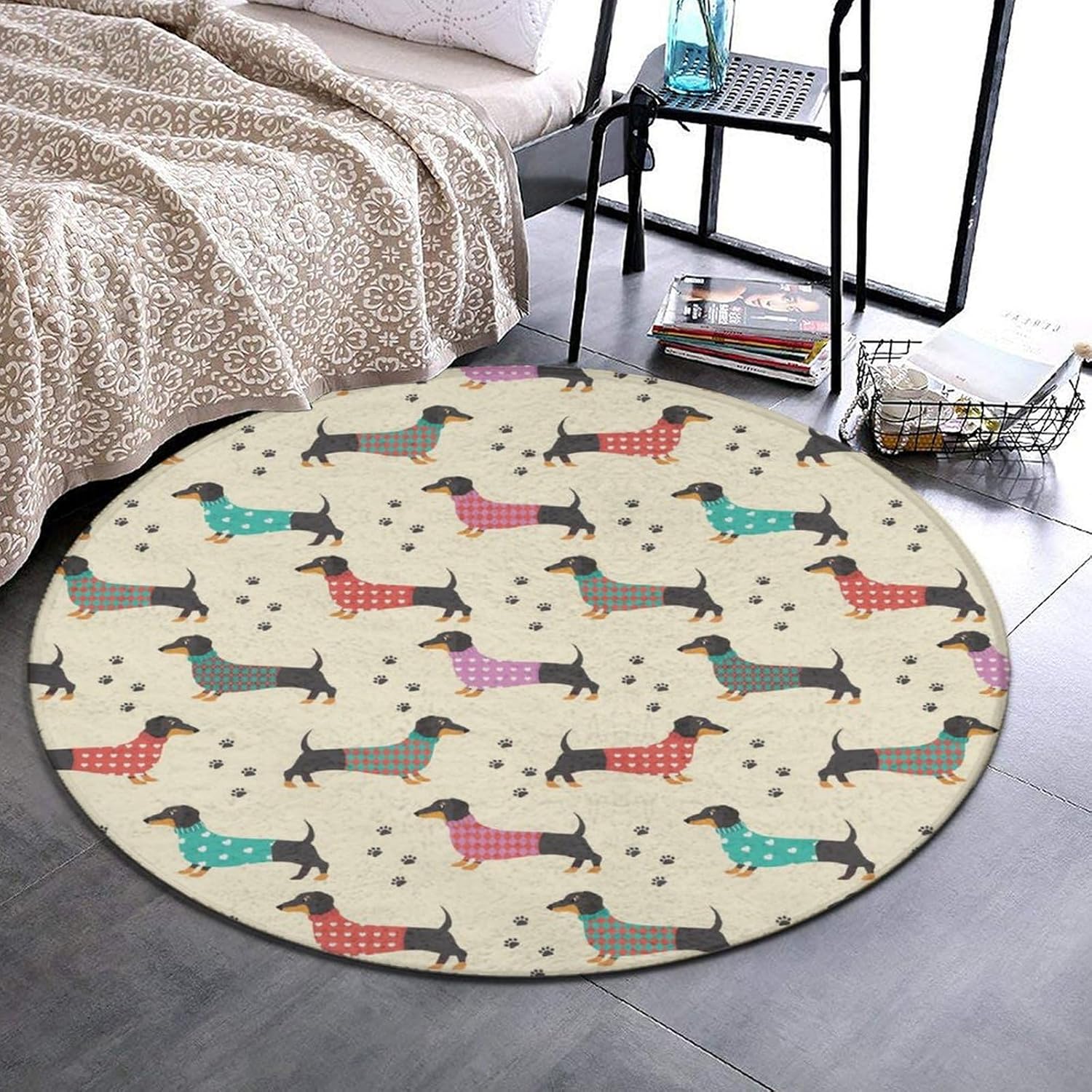 Alfombra redonda grande para decoración del hogar, moderna, antideslizante, lavable a máquina, alfombras circulares compatibles con perros salchicha