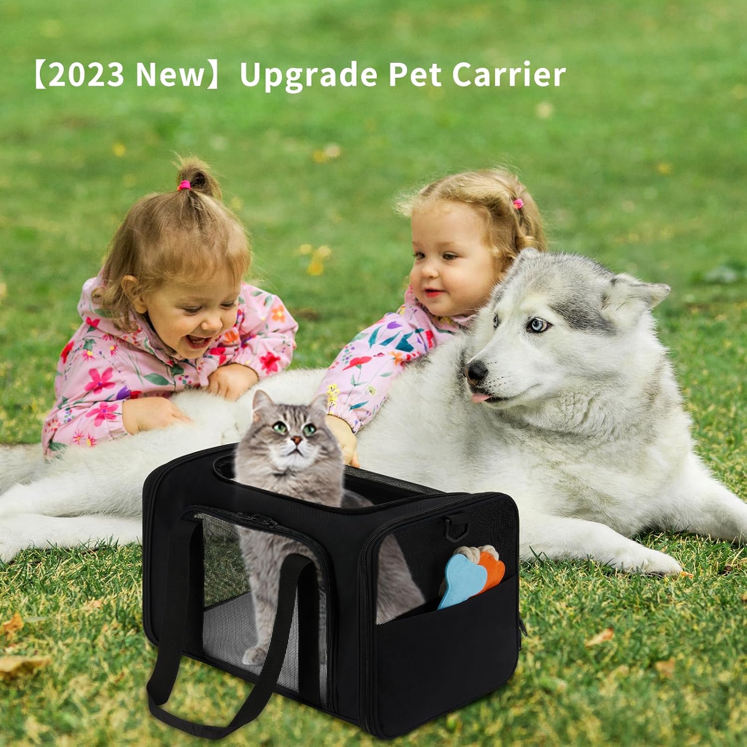 Transportador para gatos, transportador de mascotas para gatos medianos y grandes, aprobado por la TSA con 2 cremalleras de prevención de escape