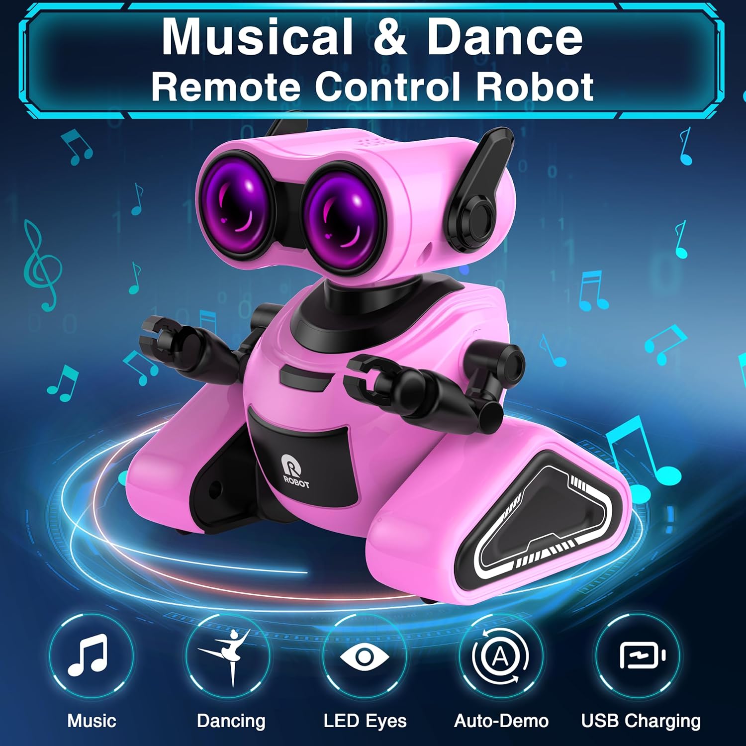 Yerloa Juguetes robot para niñas con calcomanías 3D para 3-5, juguetes de Pascua para bebés, juguete robot de control remoto para niños con música y