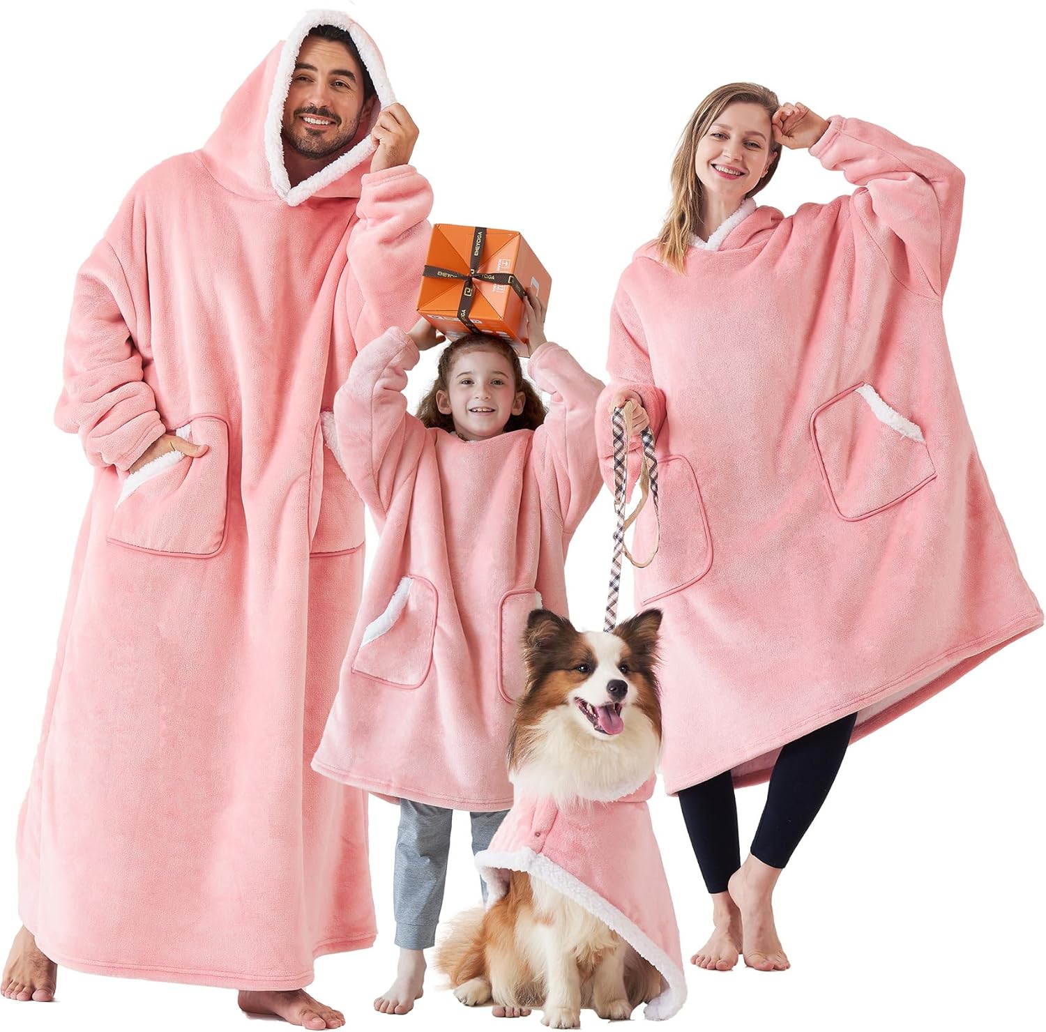 EHEYCIGA Manta con capucha con bolsillos y mangas, manta de franela con capucha para mujeres, hombres, adultos y niños