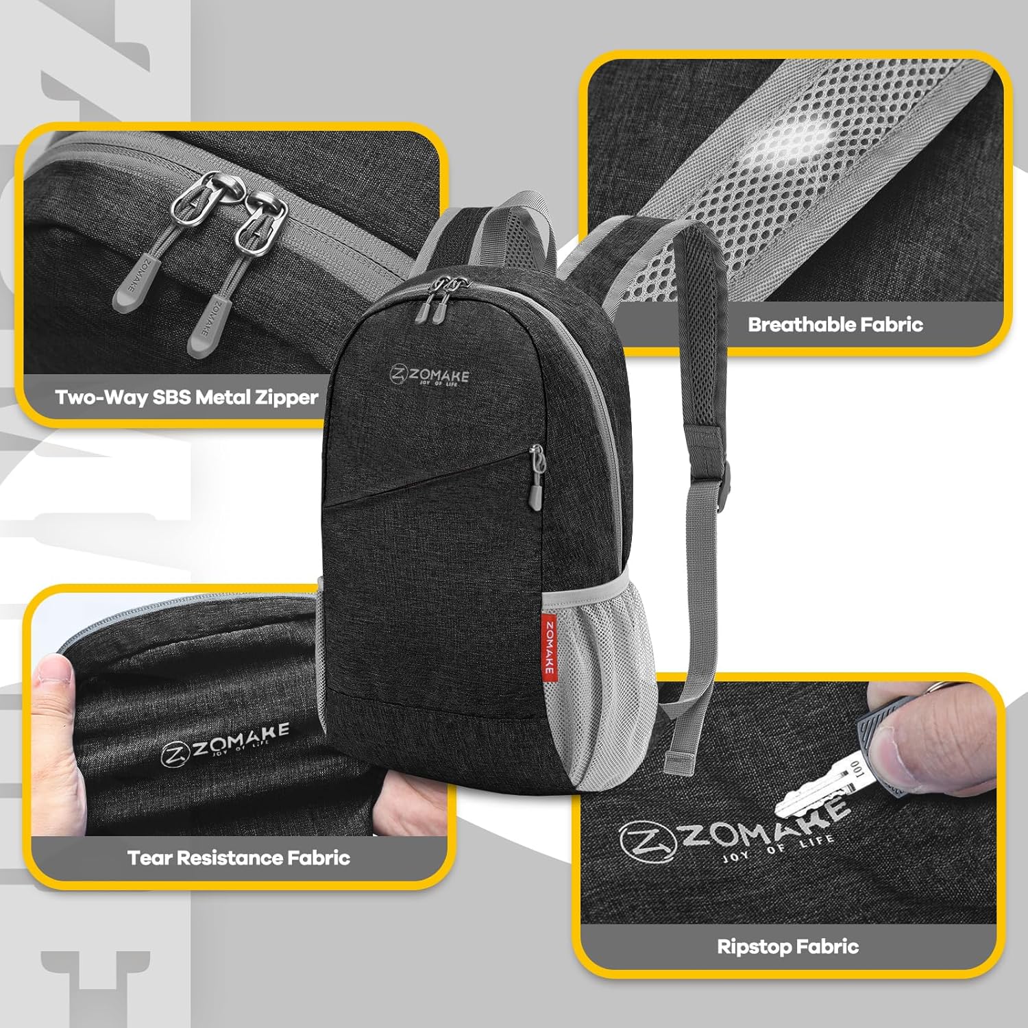 ZOMAKE Mochila de senderismo pequeña de 10 litros para mujeres y hombres, mochila de senderismo ligera y plegable, paquete de día de viaje, Negro -,
