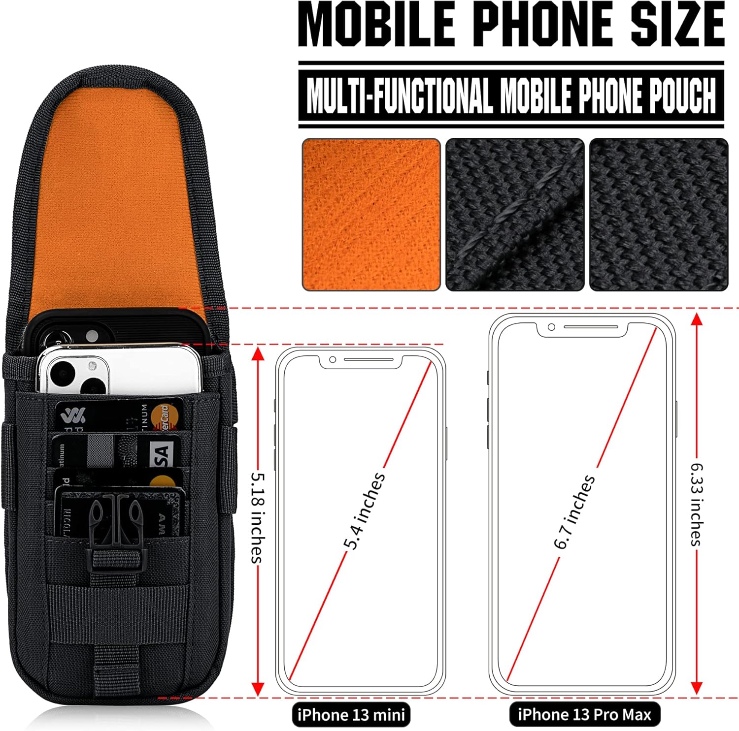 IronSeals Funda táctica para teléfono, funda táctica para teléfono inteligente, paquete EDC Molle, soporte para cinturón con parche de bandera