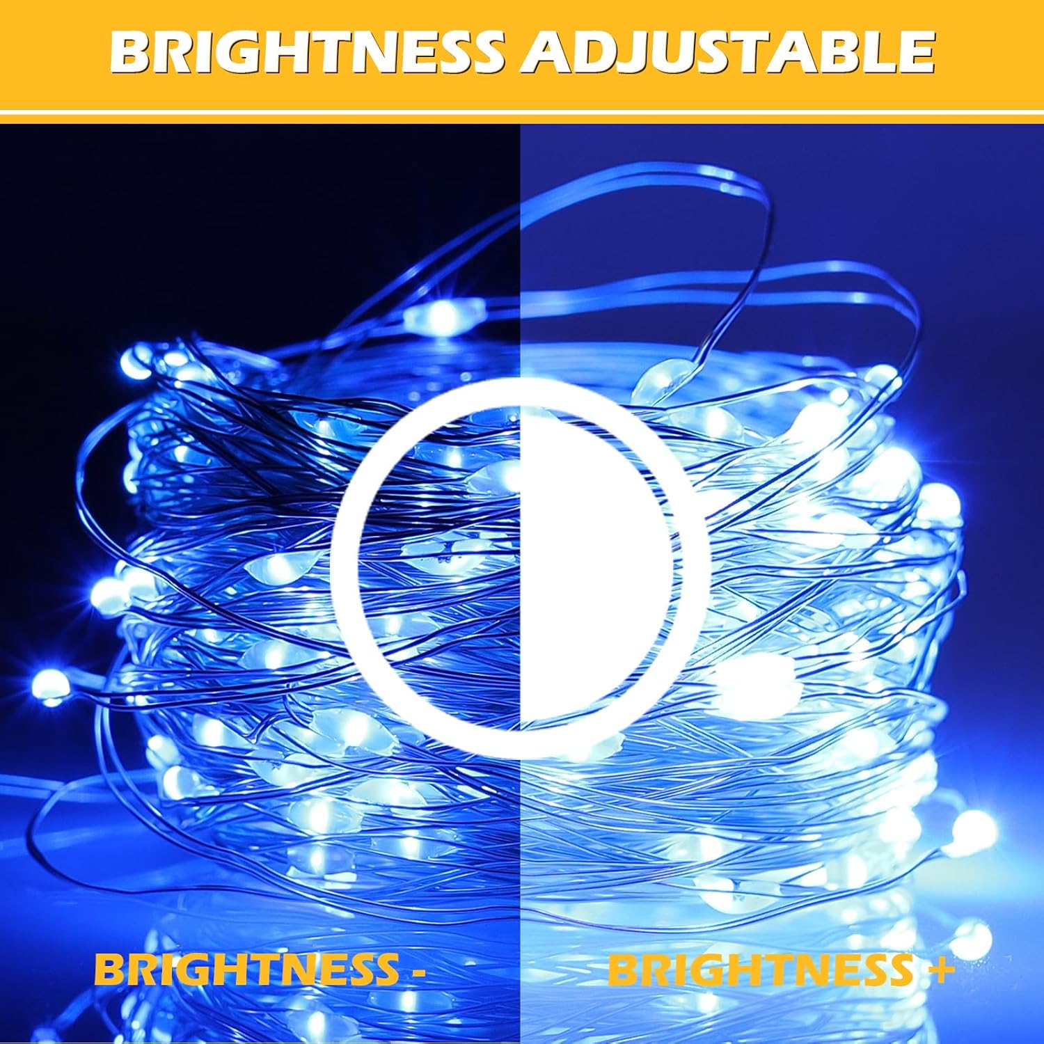 Clmentp Guirnalda de luces LED azules, 33 pies, 100 luces LED alimentadas por USB, con control remoto, 8 modos para decoración interior y exterior