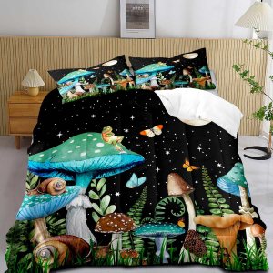LUVIVIHOME Juego de edredón de 2 piezas, color verde azulado con hongos trippy, tamaño individual, ropa de cama para niños y niñas, plantas LUVIVIHOME Juego de edredón de 2 piezas, color verde azulado con hongos trippy, tamaño individual, ropa de cama para niños y niñas, plantas
