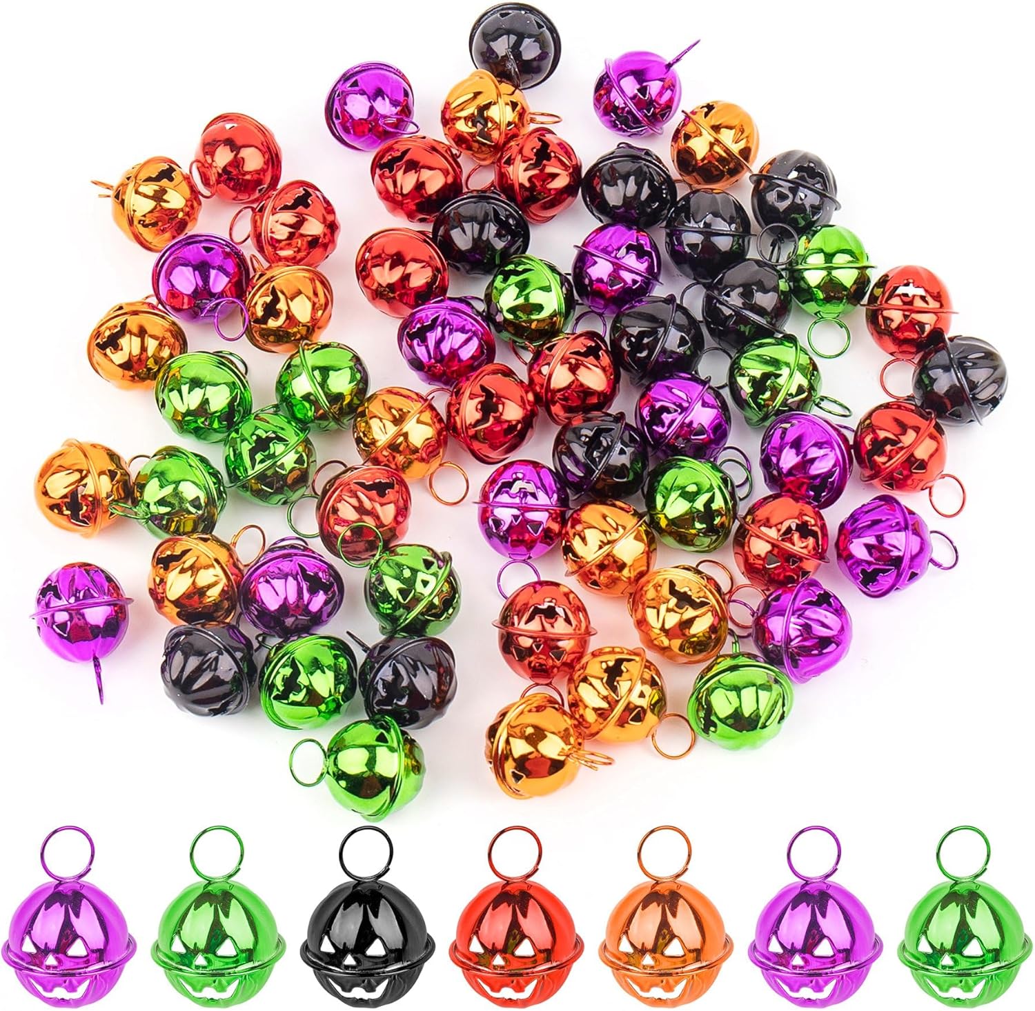 Framendino, Paquete de 60 campanas de calabaza, campanas de Halloween, cascabeles coloridos para Halloween, cuentas de calabaza