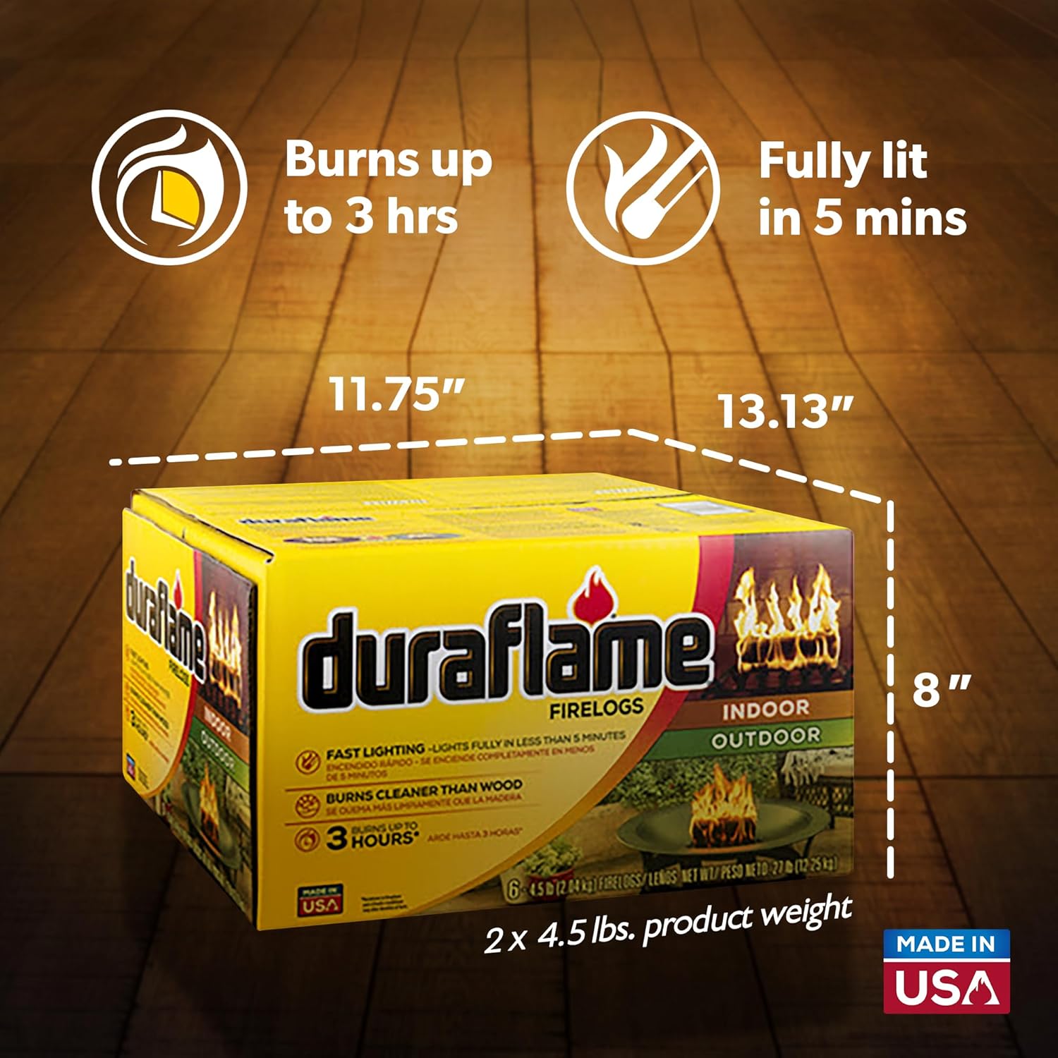 Duraflame Foco de luz rápida para interiores y exteriores de 4.5 libras para campamento, fogatas y chimeneas, 3 horas de tiempo de combustión (12