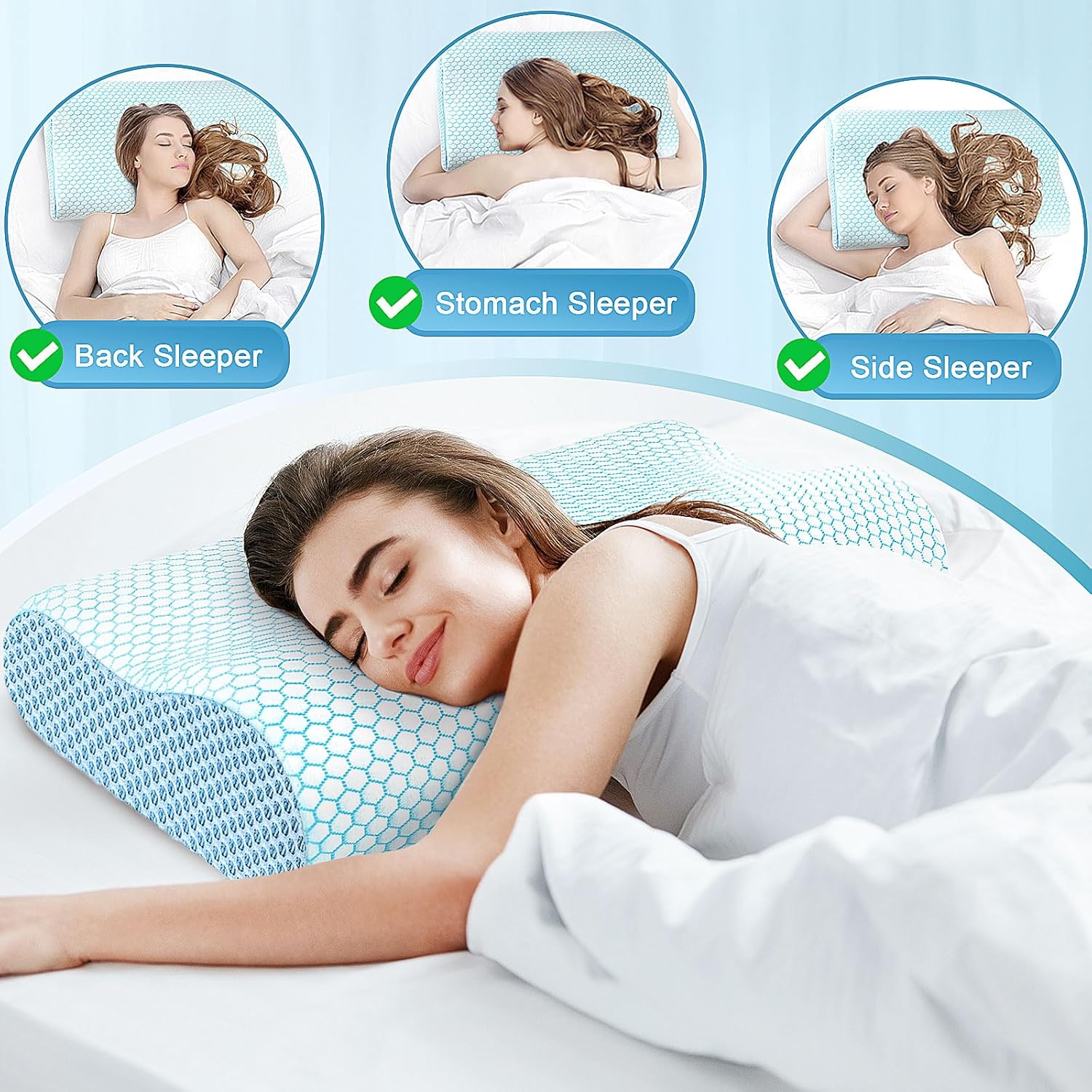 CloudBliss Almohada cervical ergonómica para dormir, almohada cervical cervical para aliviar el dolor de cuello, almohada de espuma viscoelástica