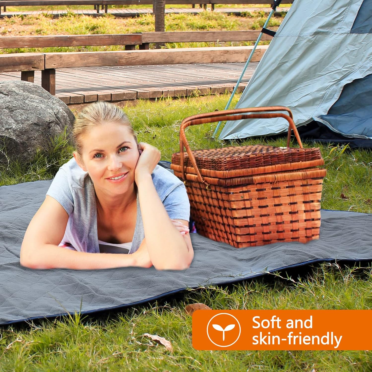 Sojoy Manta impermeable para acampar al aire libre, forro polar, resistente al viento, para eventos deportivos, automóvil, viajes, playa (60 x 80