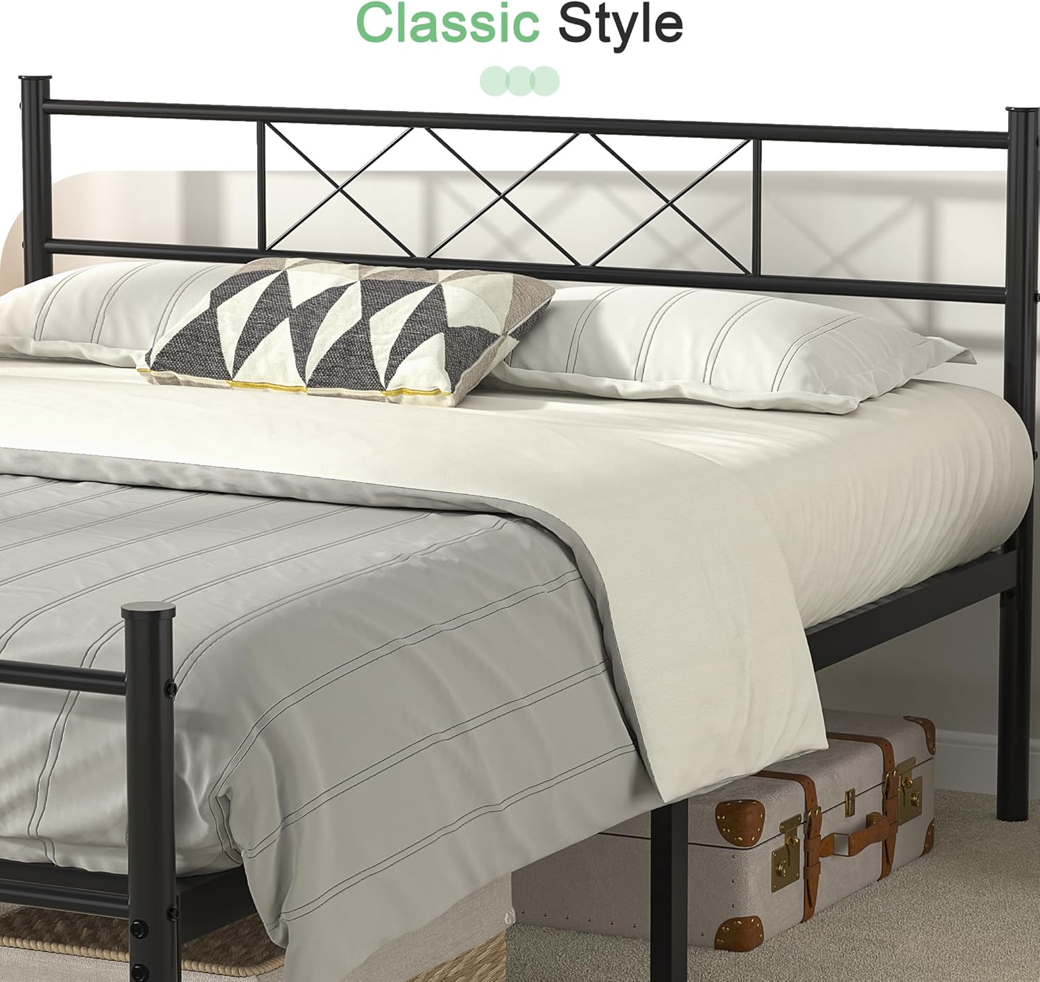 VECELO Base de cama de tamaño matrimonial con cabecero, plataforma resistente y base de colchón con soporte de listones de metal, no necesita