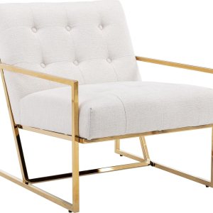 Wahson Sillón moderno, sillón tapizado de lino retro, con marco de metal con acabado dorado, cómodo sillón grande para ocio, sala de Wahson Sillón moderno, sillón tapizado de lino retro, con marco de metal con acabado dorado, cómodo sillón grande para ocio, sala de