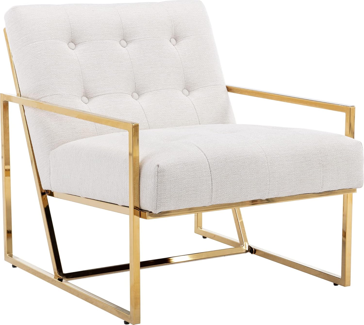 Wahson Sillón moderno, sillón tapizado de lino retro, con marco de metal con acabado dorado, cómodo sillón grande para ocio, sala de
